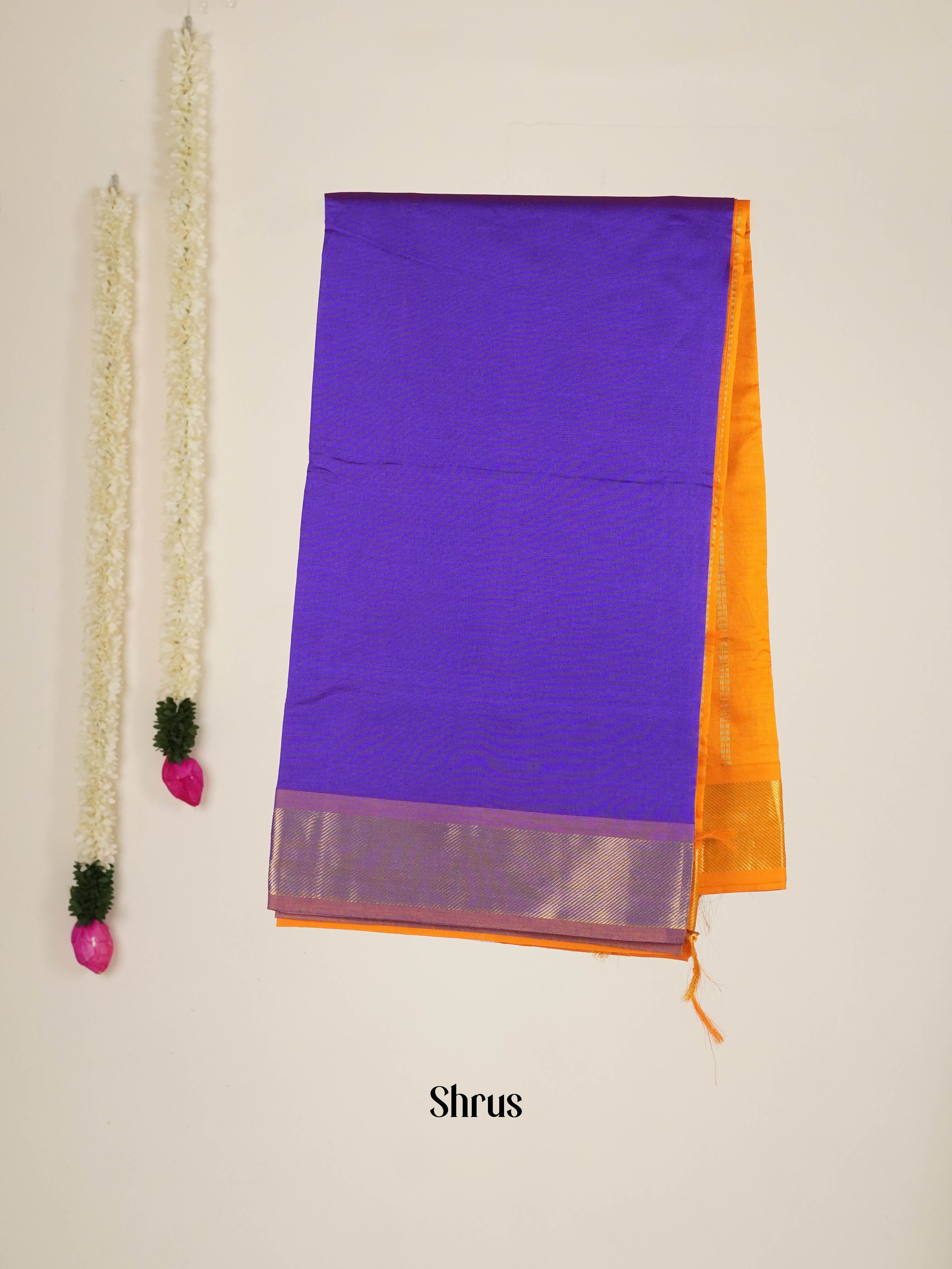 Violet & Orange - Silk cotton-halfpure Saree - Shop on ShrusEternity.com