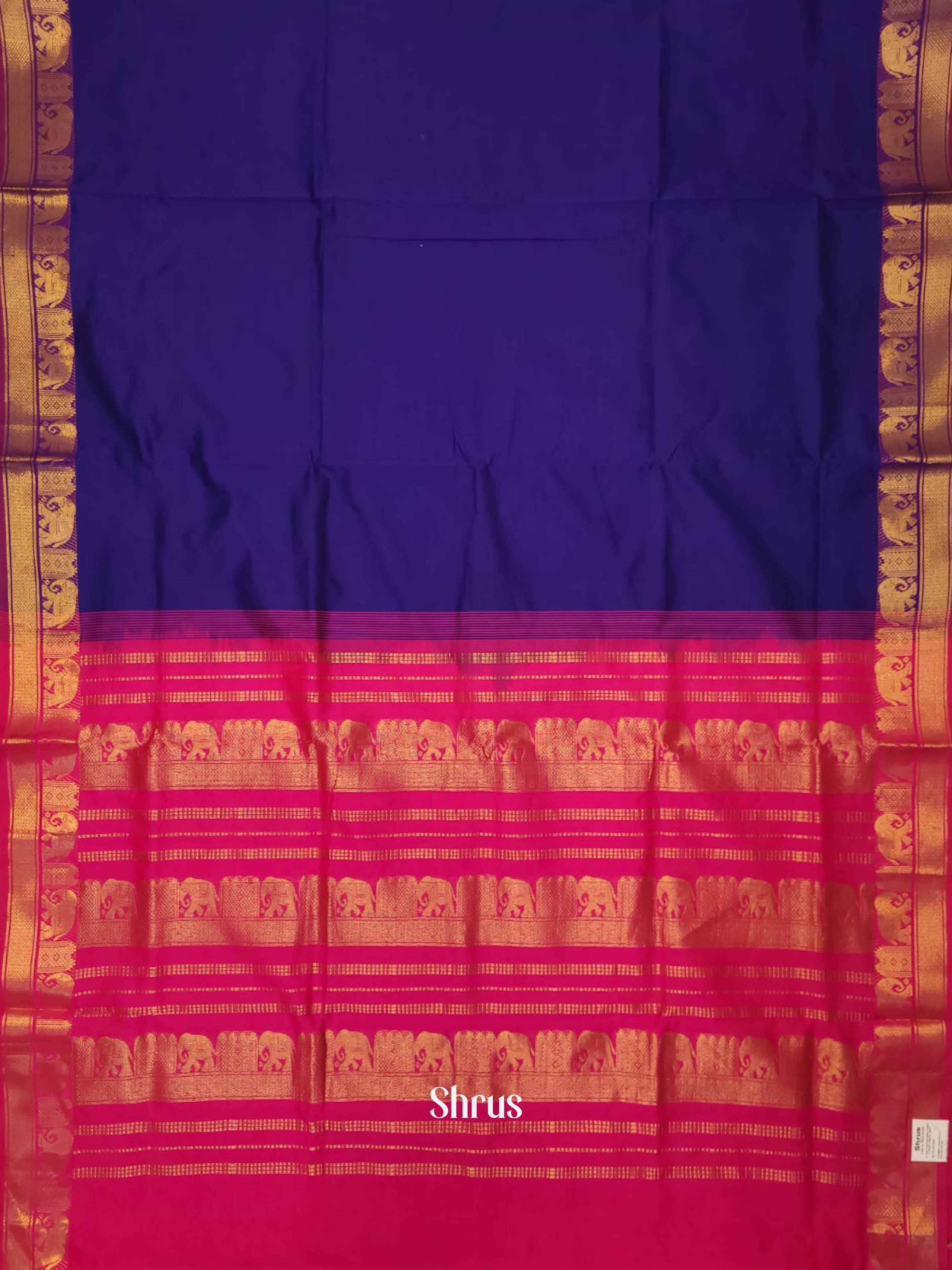 Blue & PInk - Silk cotton-halfpure Saree - Shop on ShrusEternity.com
