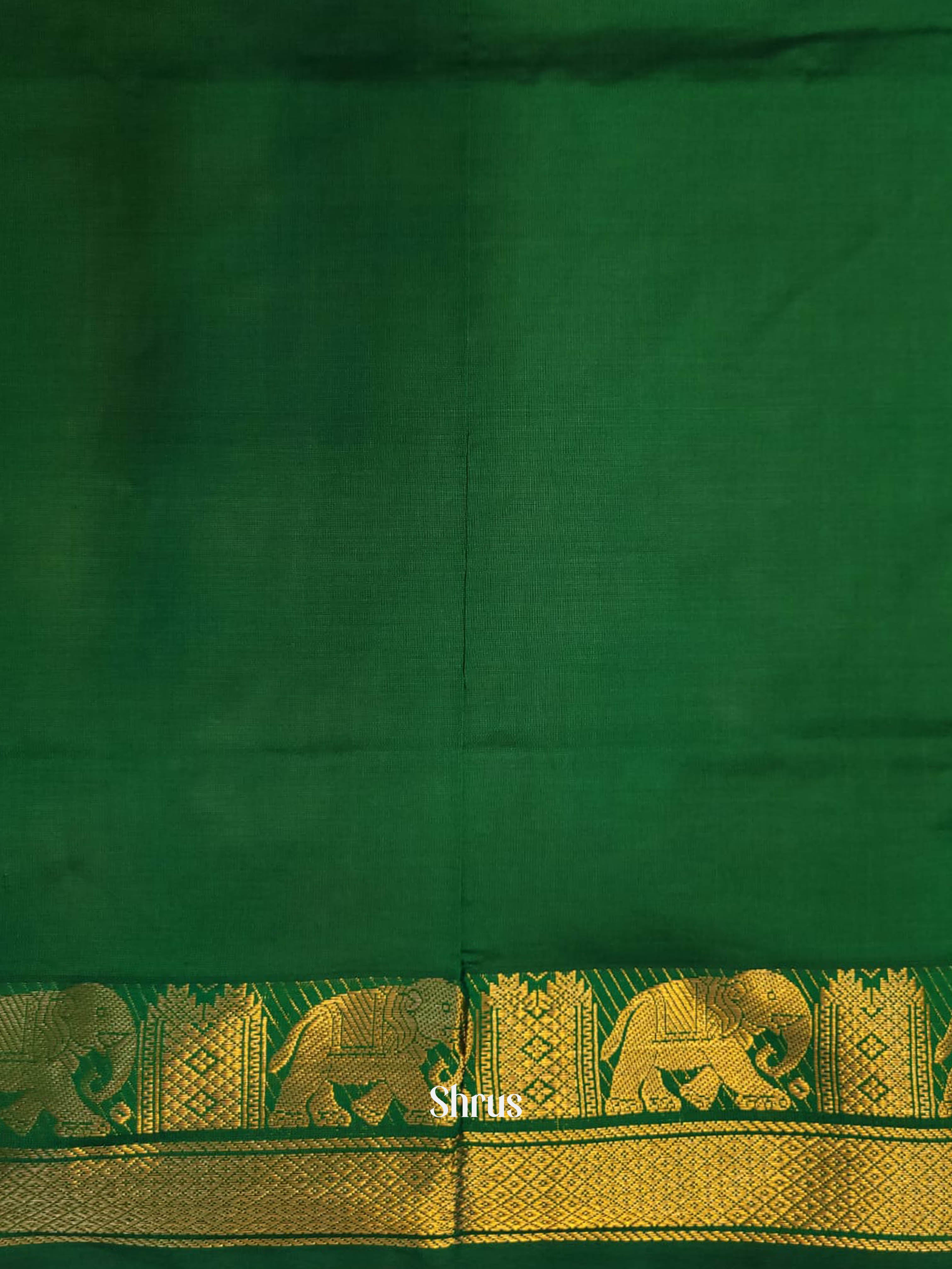 Orange & Green - Silk cotton-halfpure Saree - Shop on ShrusEternity.com
