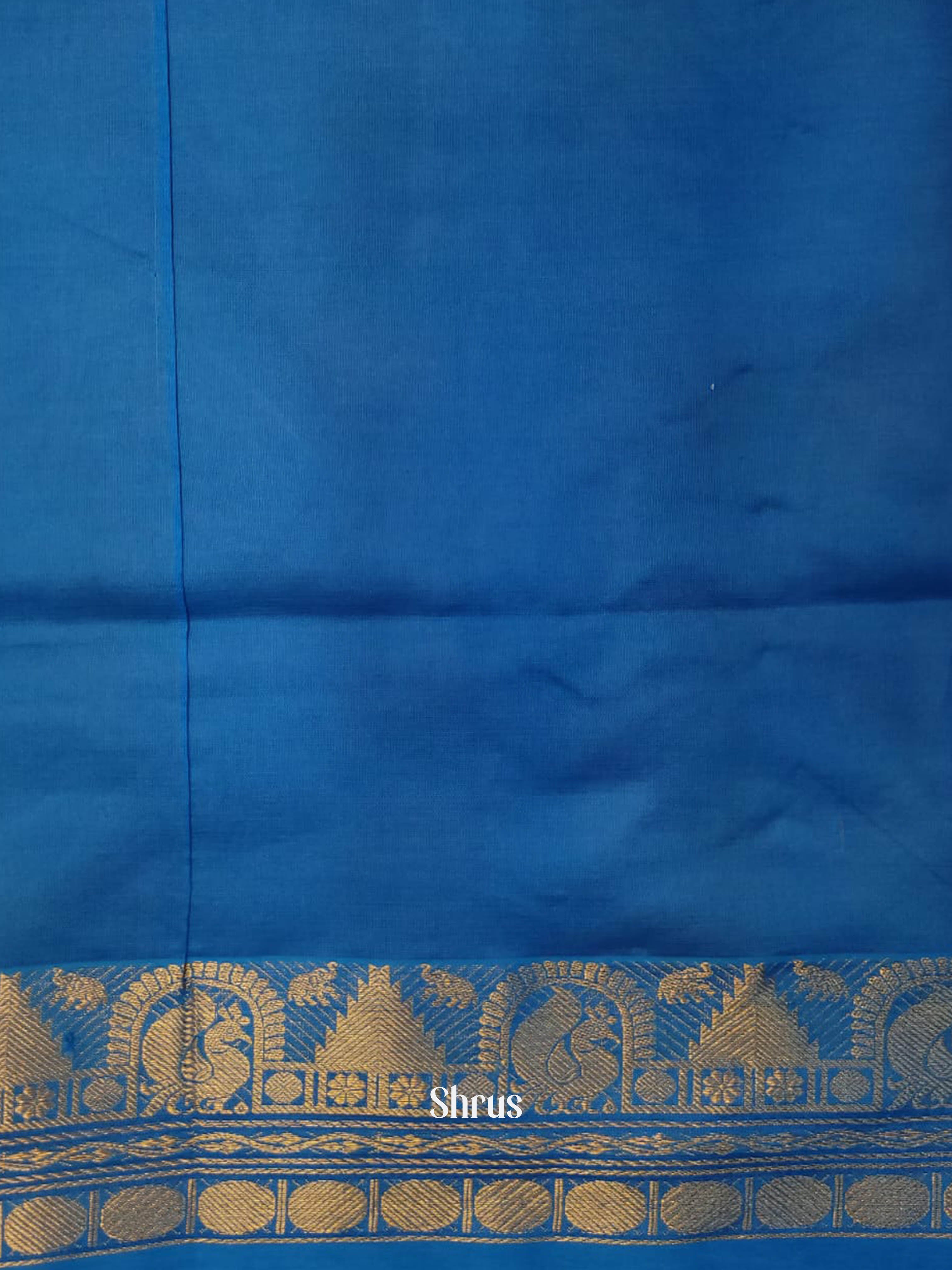 Mustard & Blue- Silk cotton-halfpure Saree - Shop on ShrusEternity.com