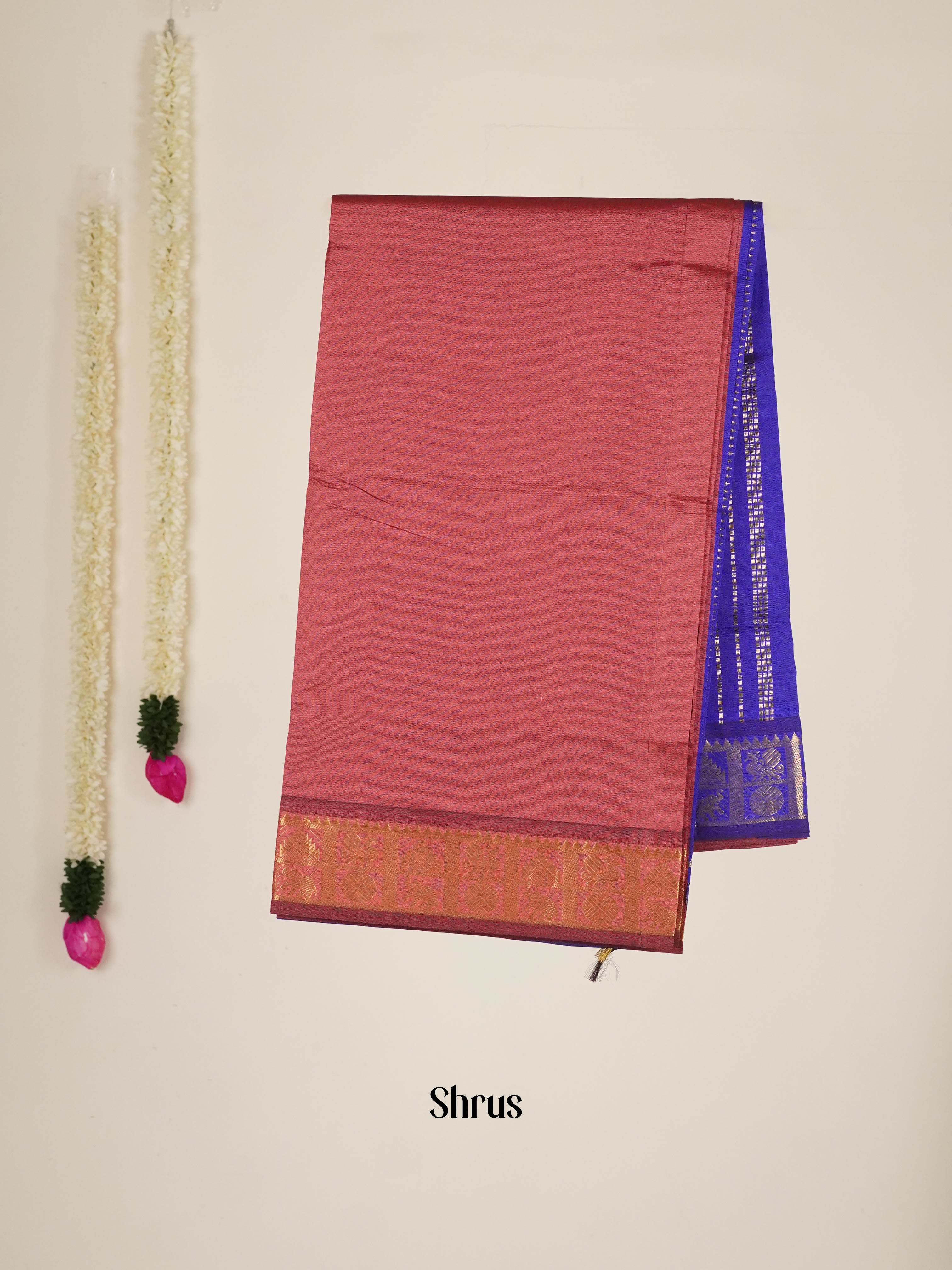 Brown & Blue - Silk cotton-halfpure Saree - Shop on ShrusEternity.com