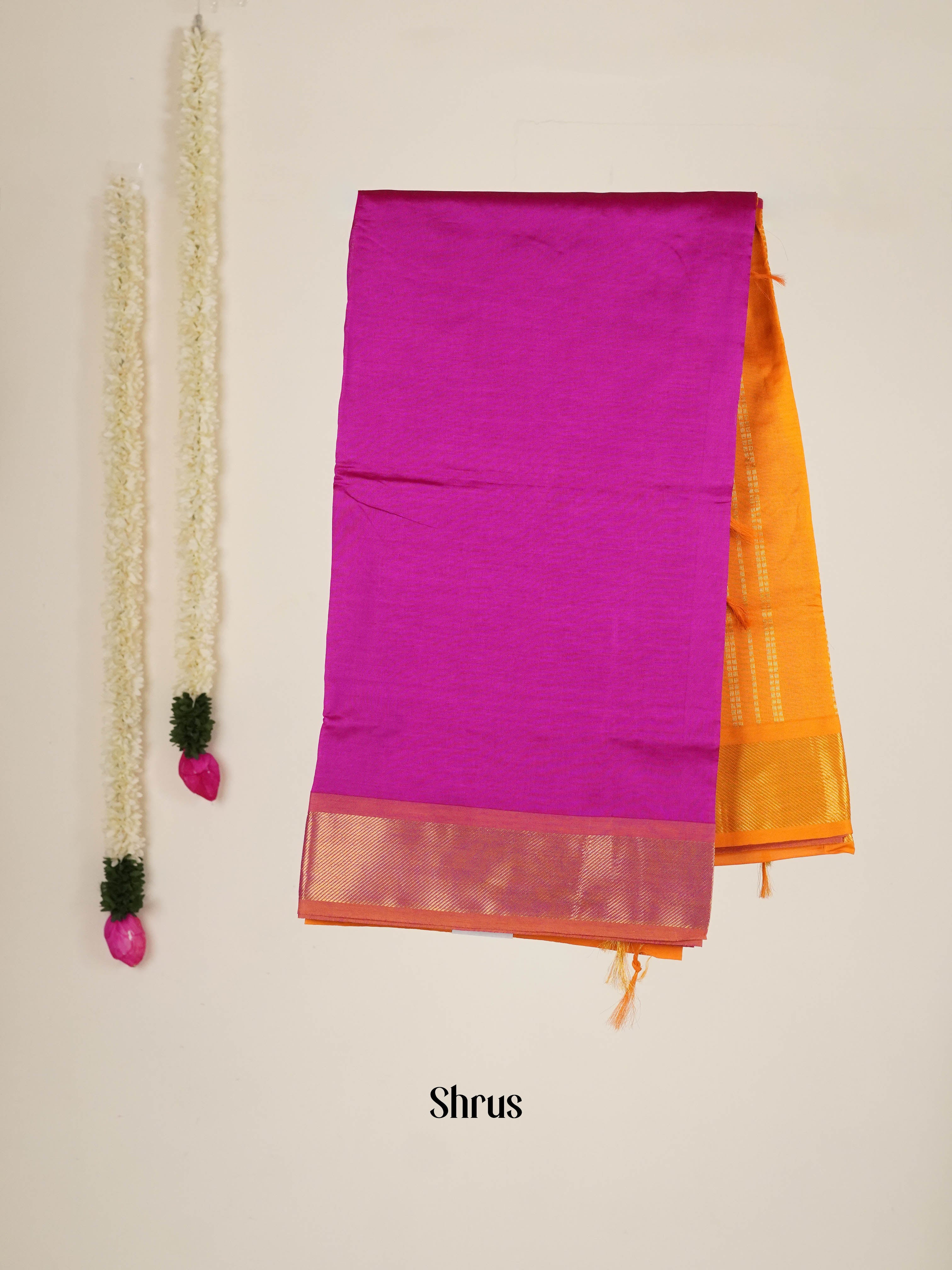 Pink & Mustard - Silk cotton-halfpure Saree - Shop on ShrusEternity.com