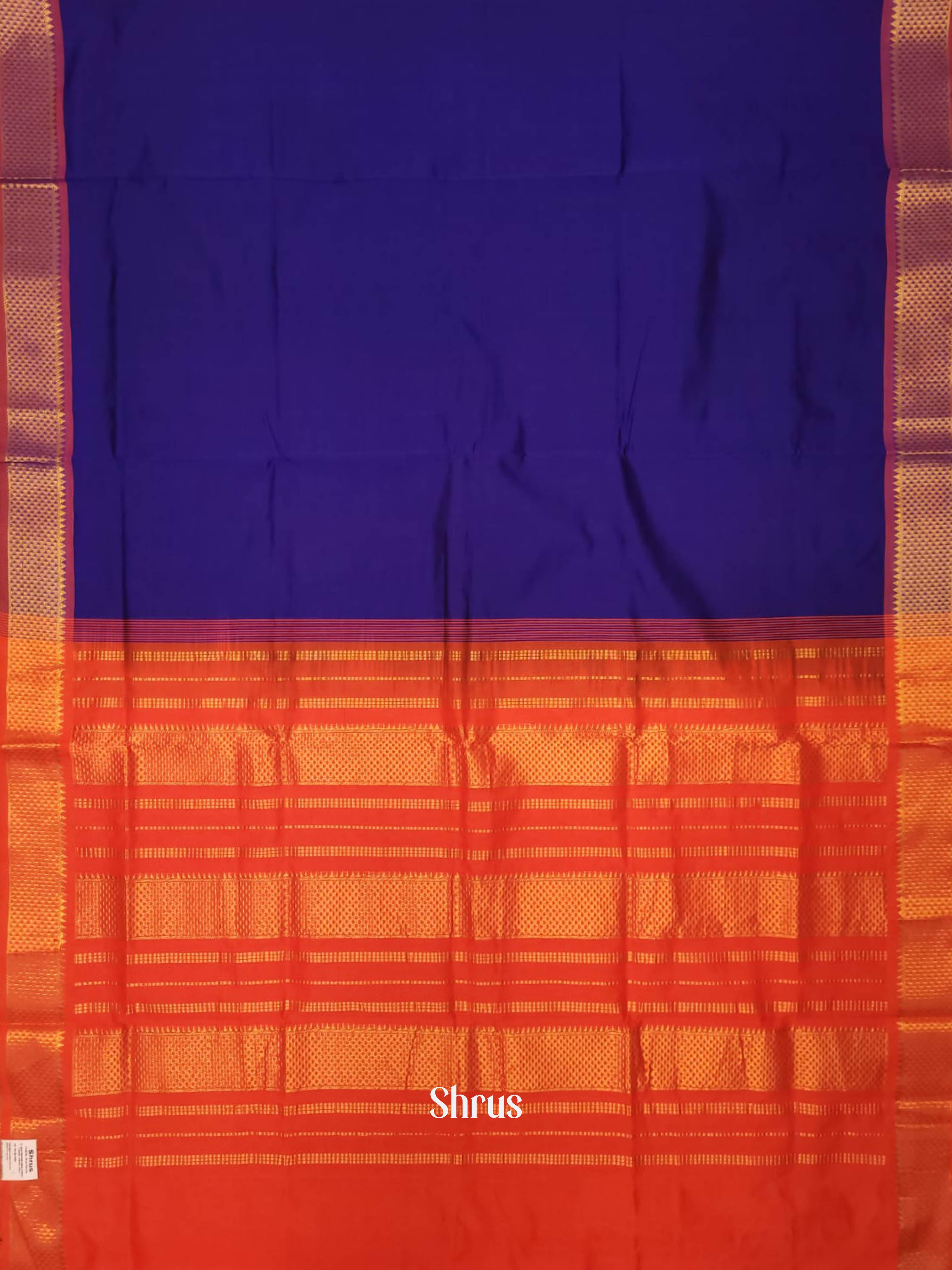 Blue & Orange - Silkcotton-halfpure Saree - Shop on ShrusEternity.com
