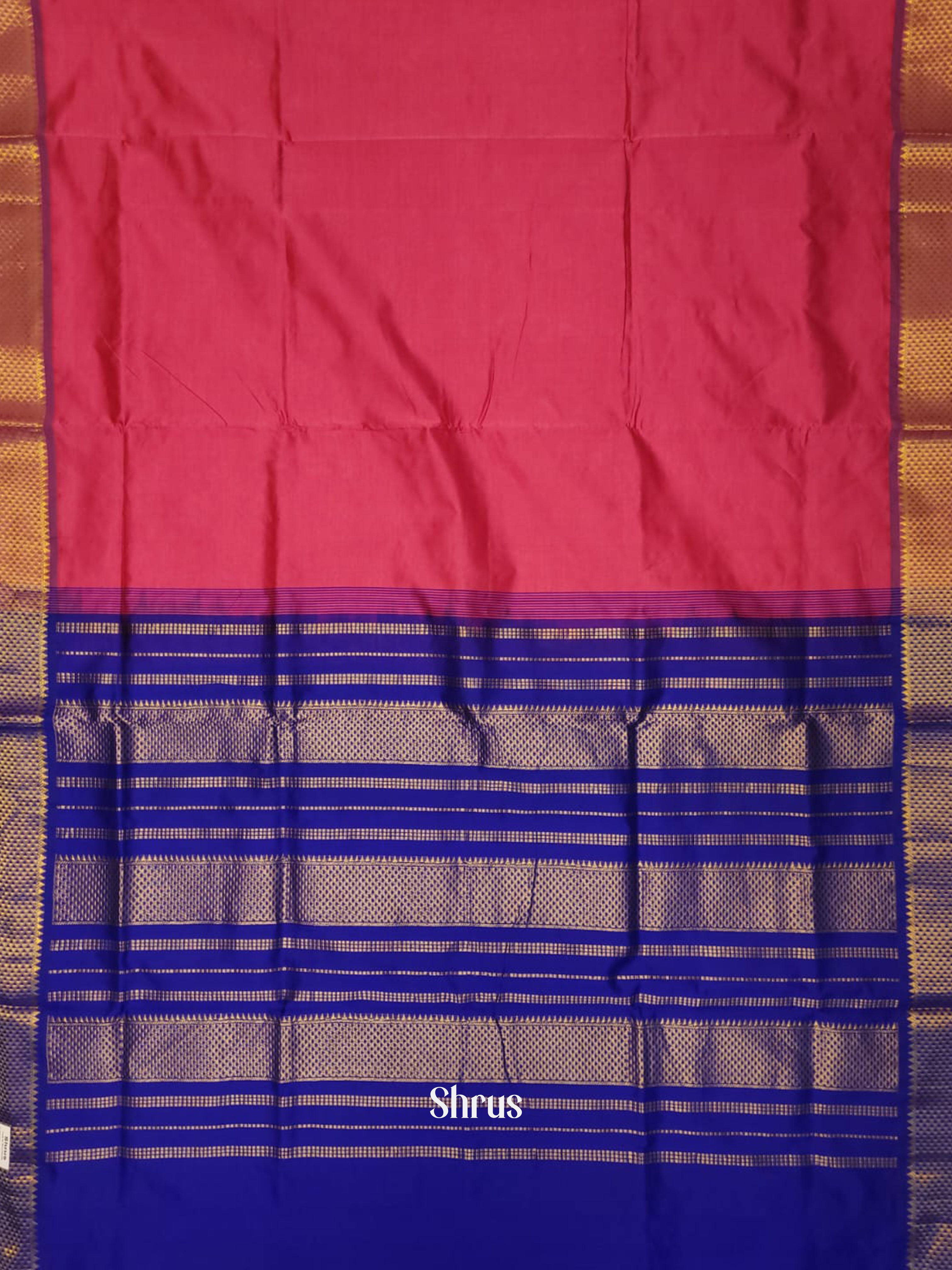 Pink & Blue - Silk cotton-halfpure Saree - Shop on ShrusEternity.com