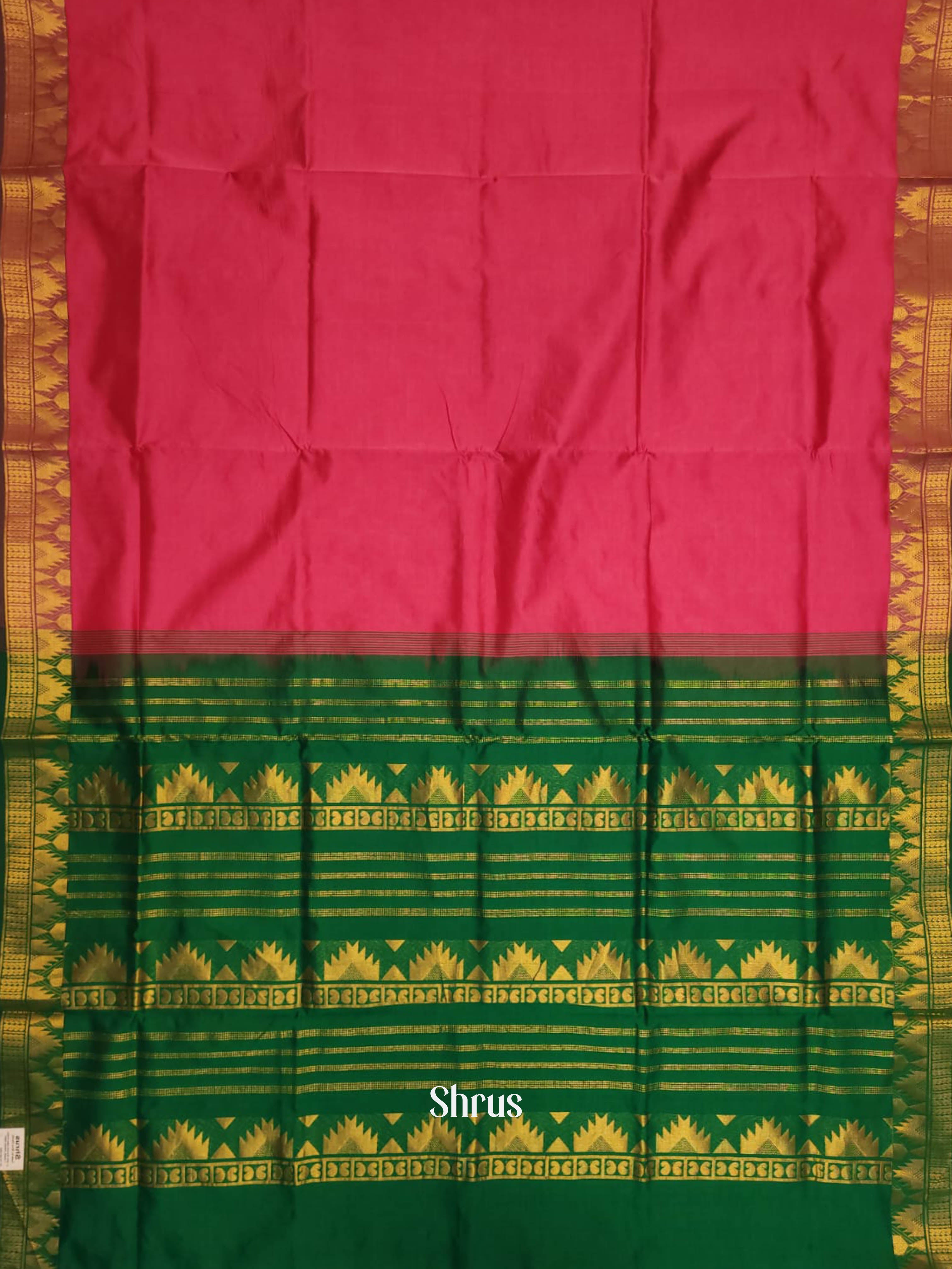Pink & Green - Silkcotton-halfpure Saree - Shop on ShrusEternity.com