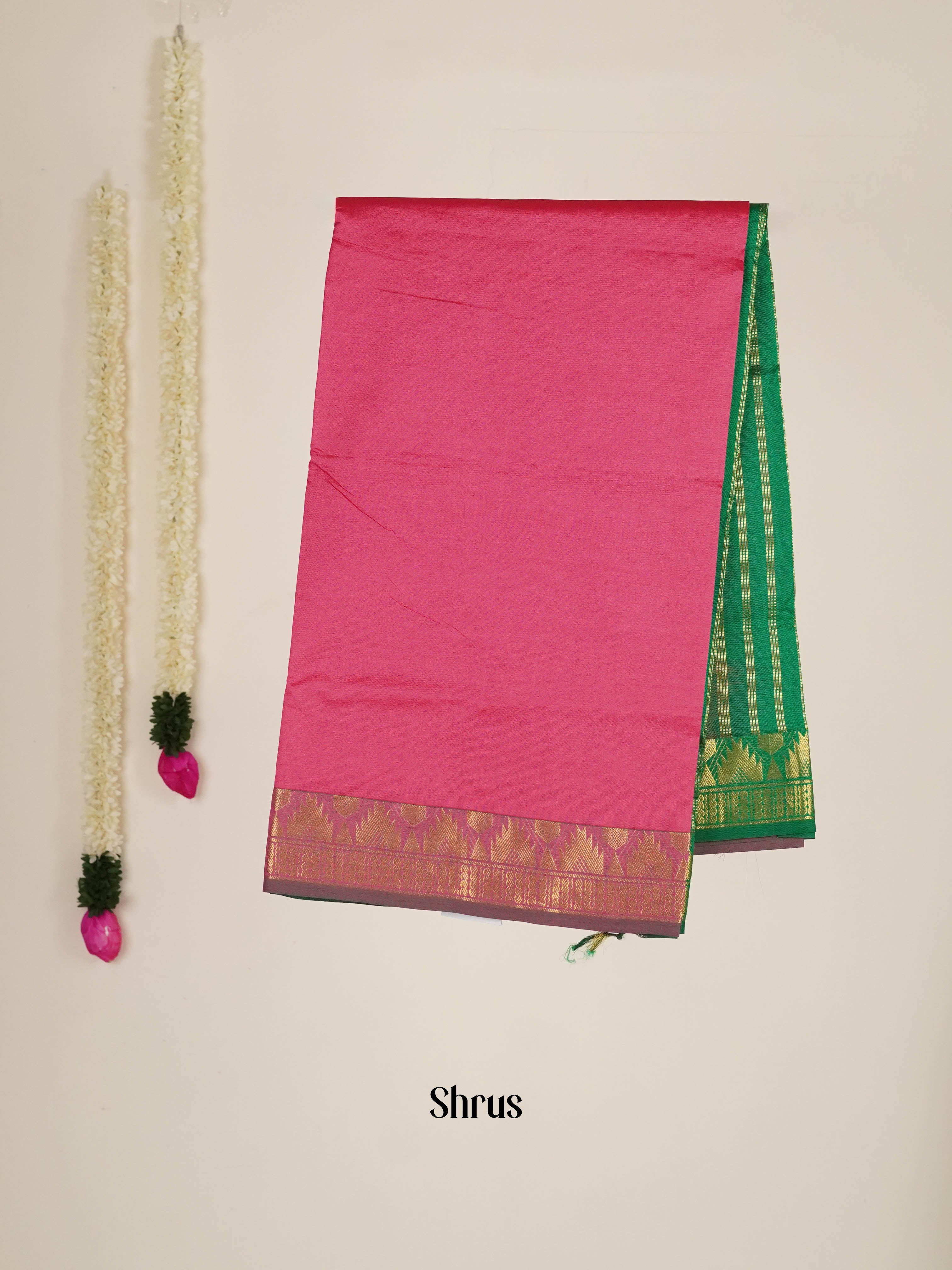 Pink & Green - Silkcotton-halfpure Saree - Shop on ShrusEternity.com
