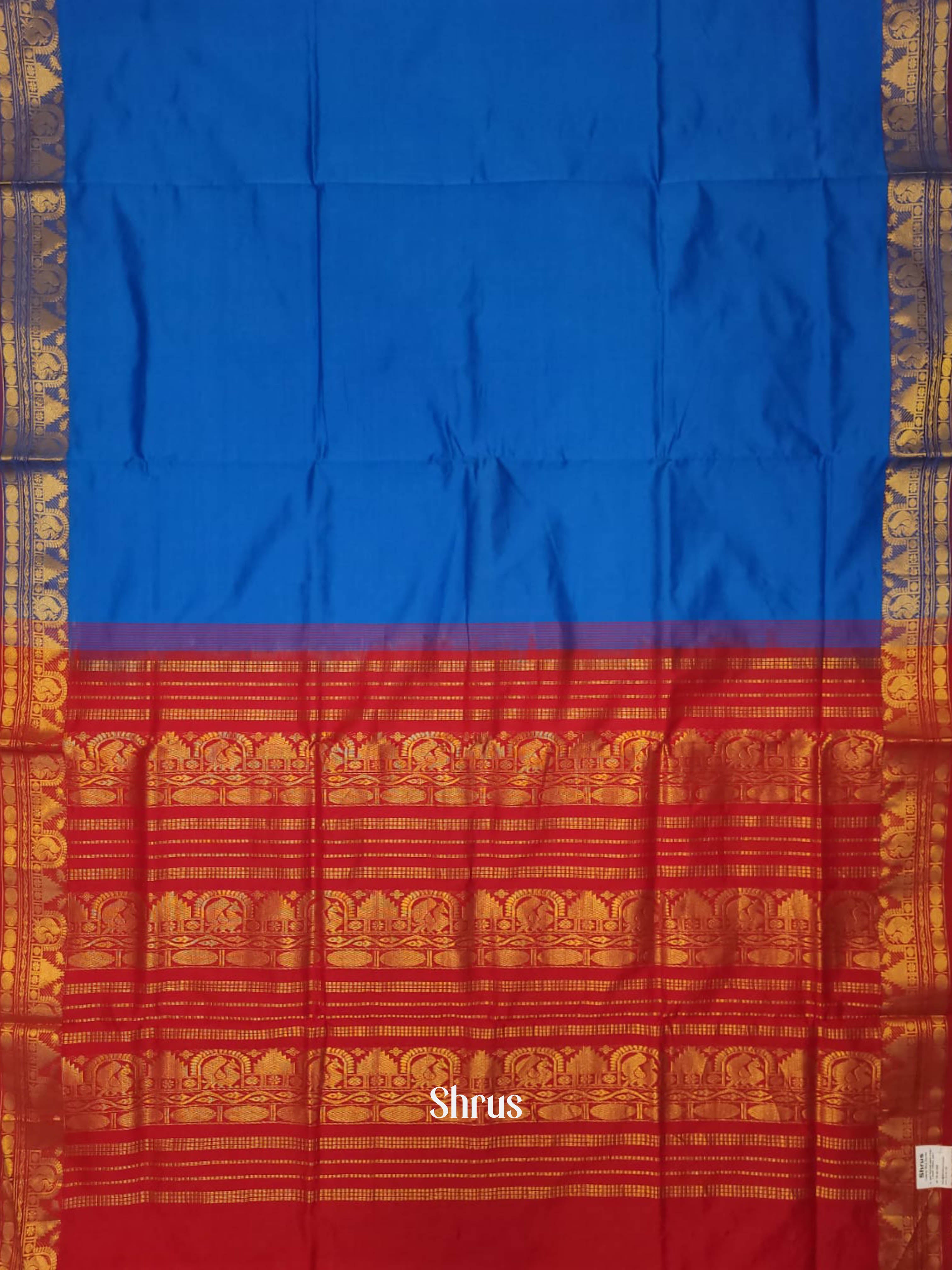 Blue & Red - Silk cotton-halfpure Saree - Shop on ShrusEternity.com