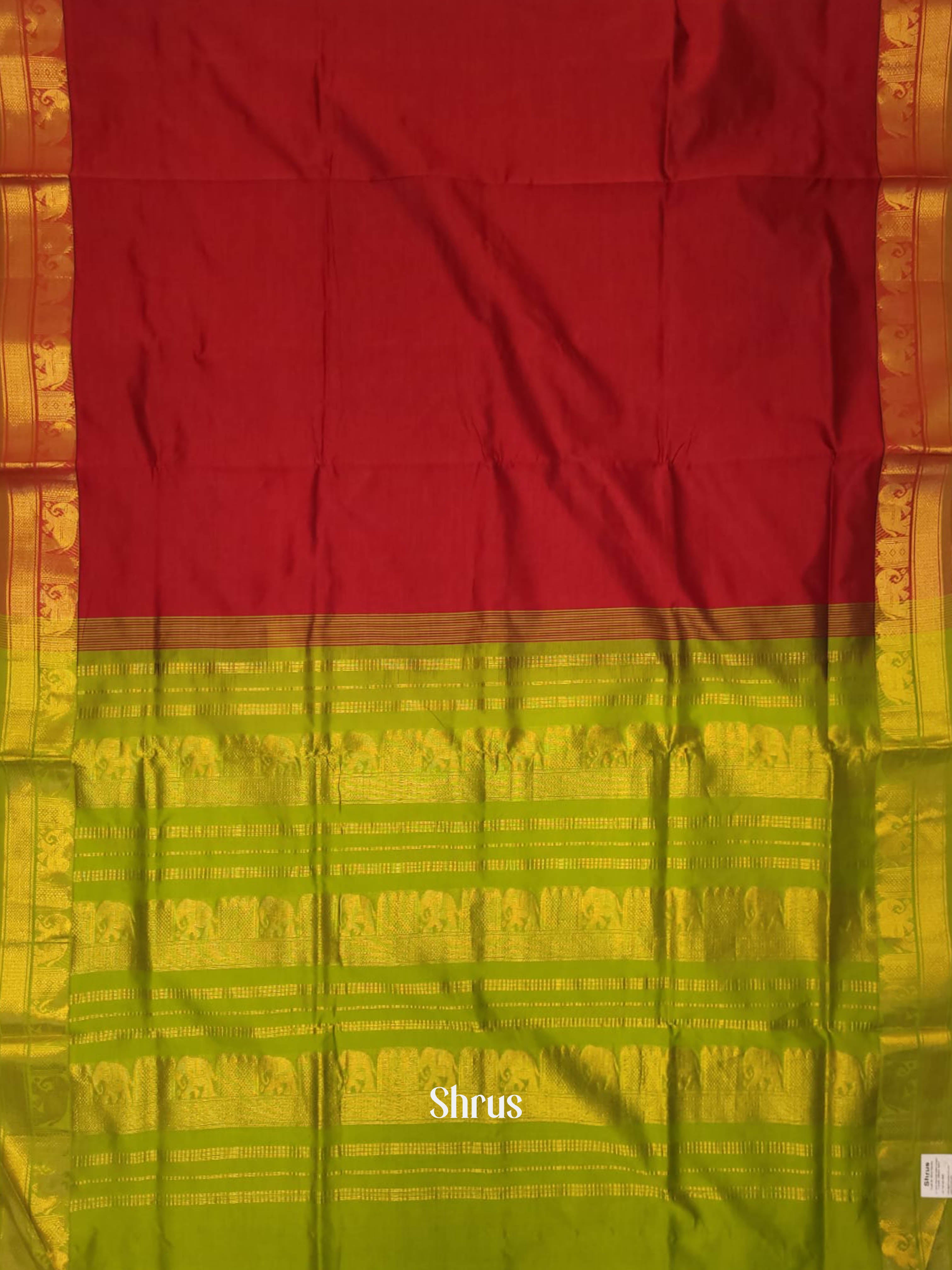 Red & Green - Silk cotton-halfpure Saree - Shop on ShrusEternity.com