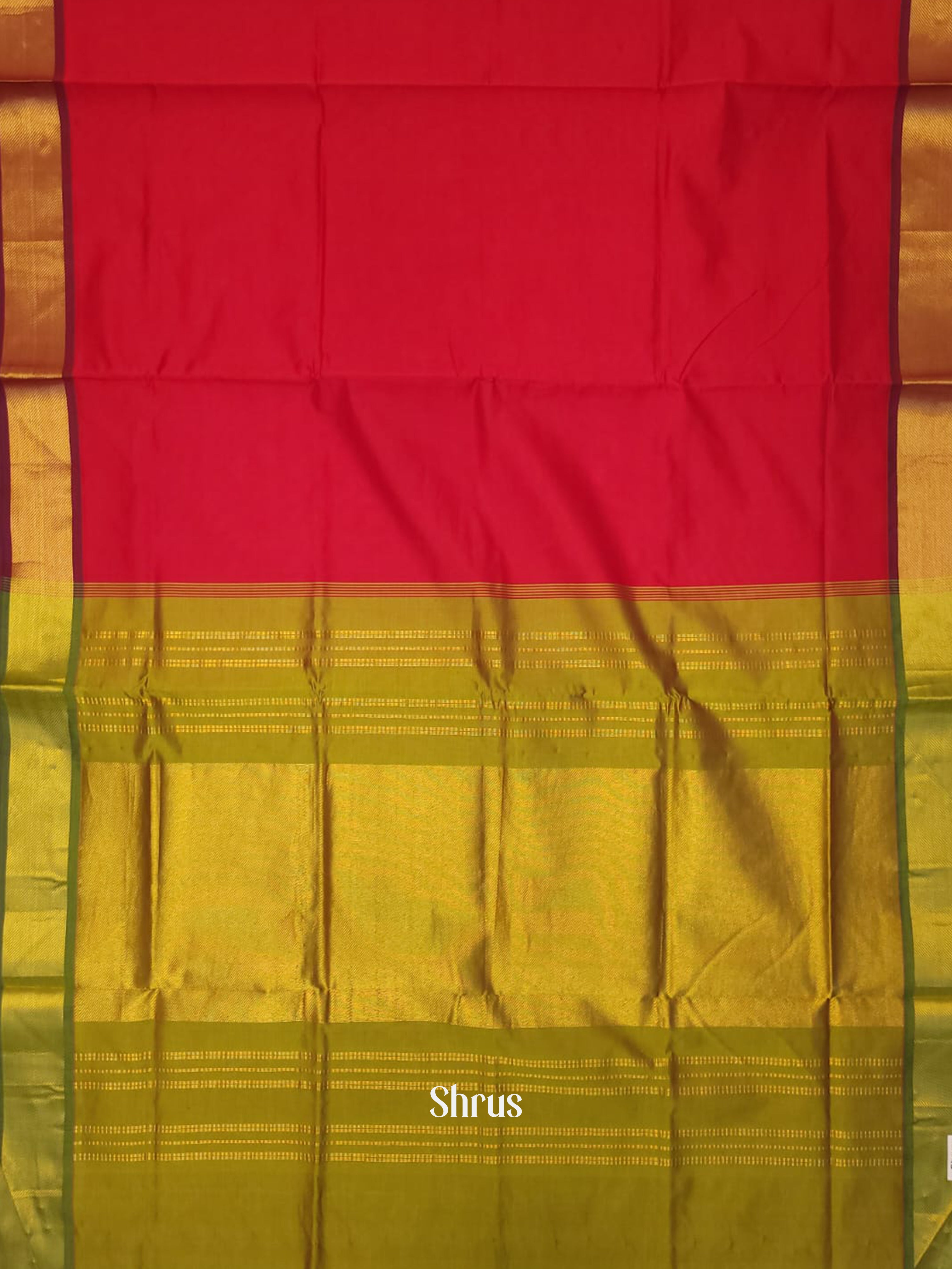 Red & Green - Silk cotton-halfpure Saree - Shop on ShrusEternity.com