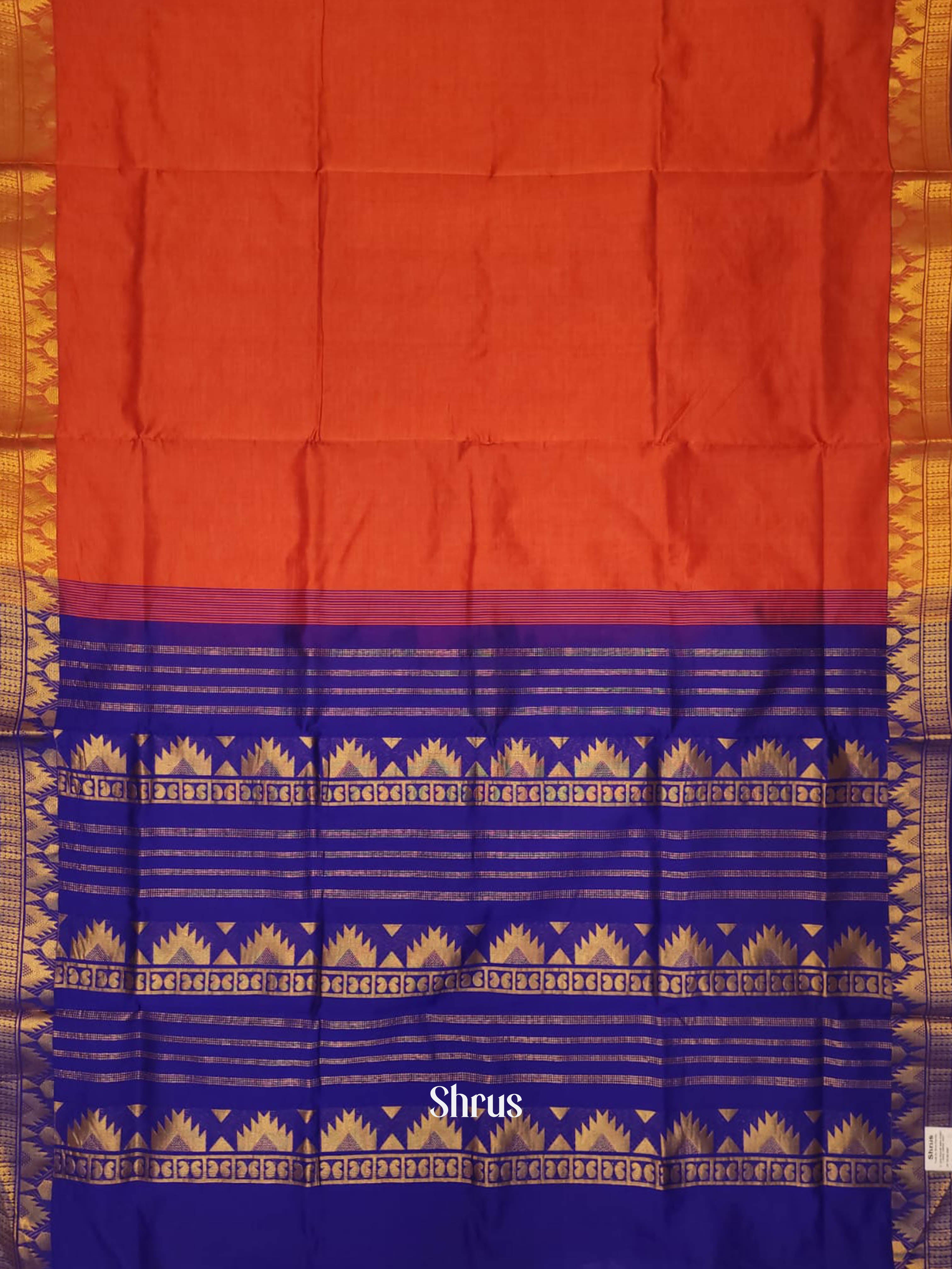 Orange & Blue - Silkcotton-halfpure Saree - Shop on ShrusEternity.com
