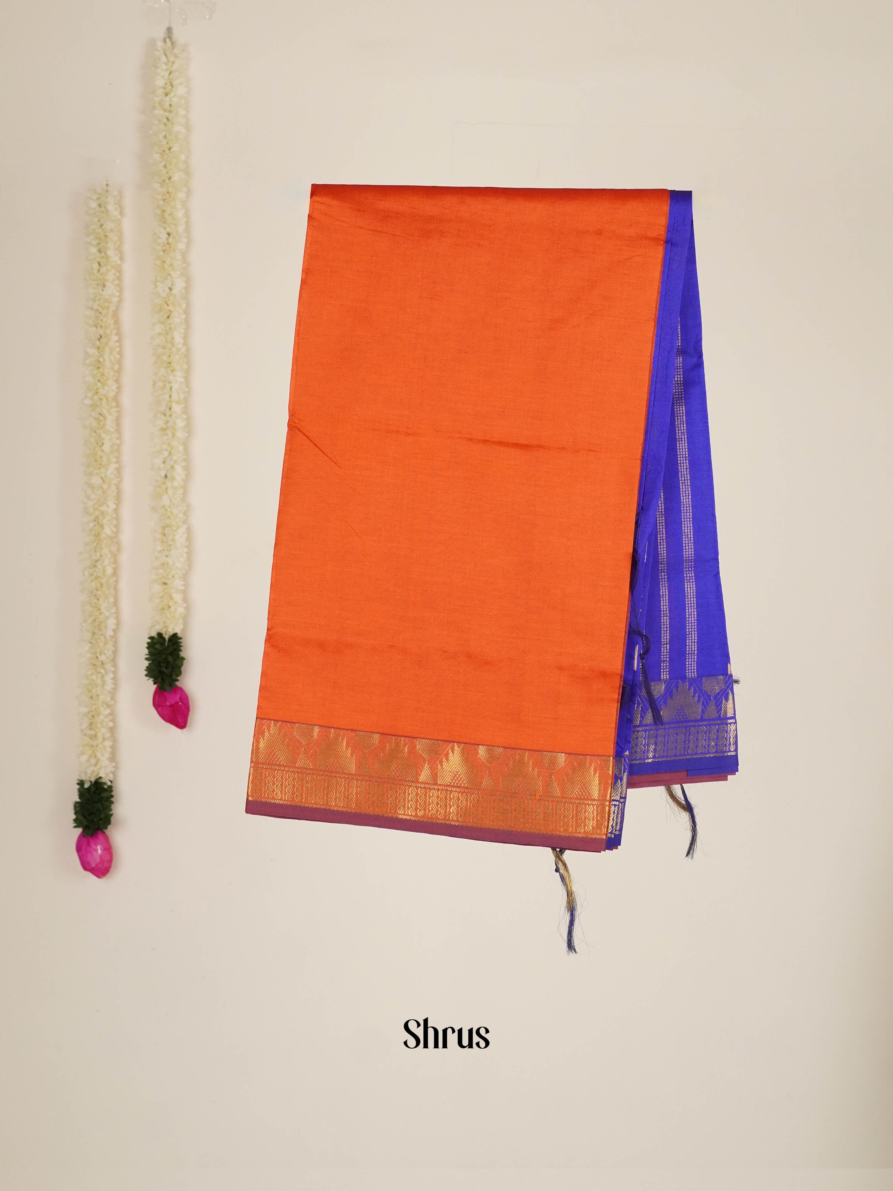 Orange & Blue - Silkcotton-halfpure Saree - Shop on ShrusEternity.com