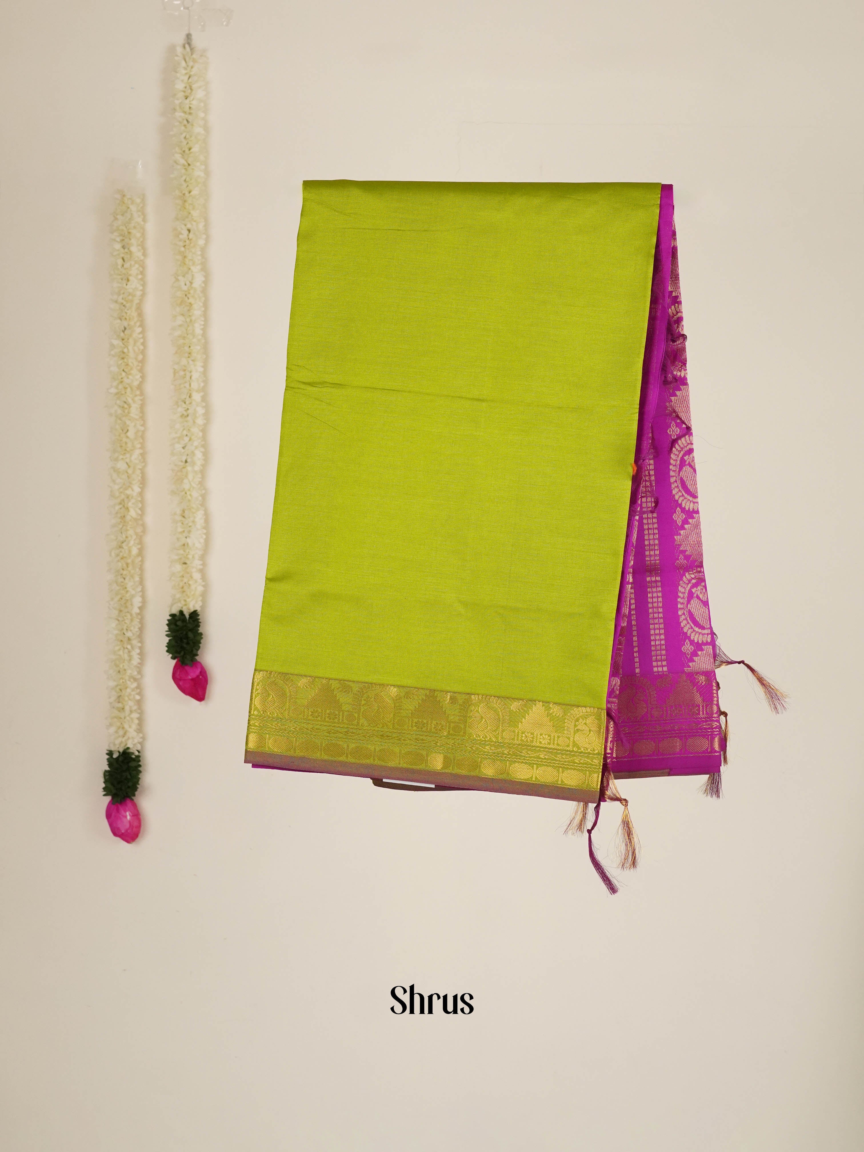 Green & Pink - Silk cotton-halfpure Saree - Shop on ShrusEternity.com