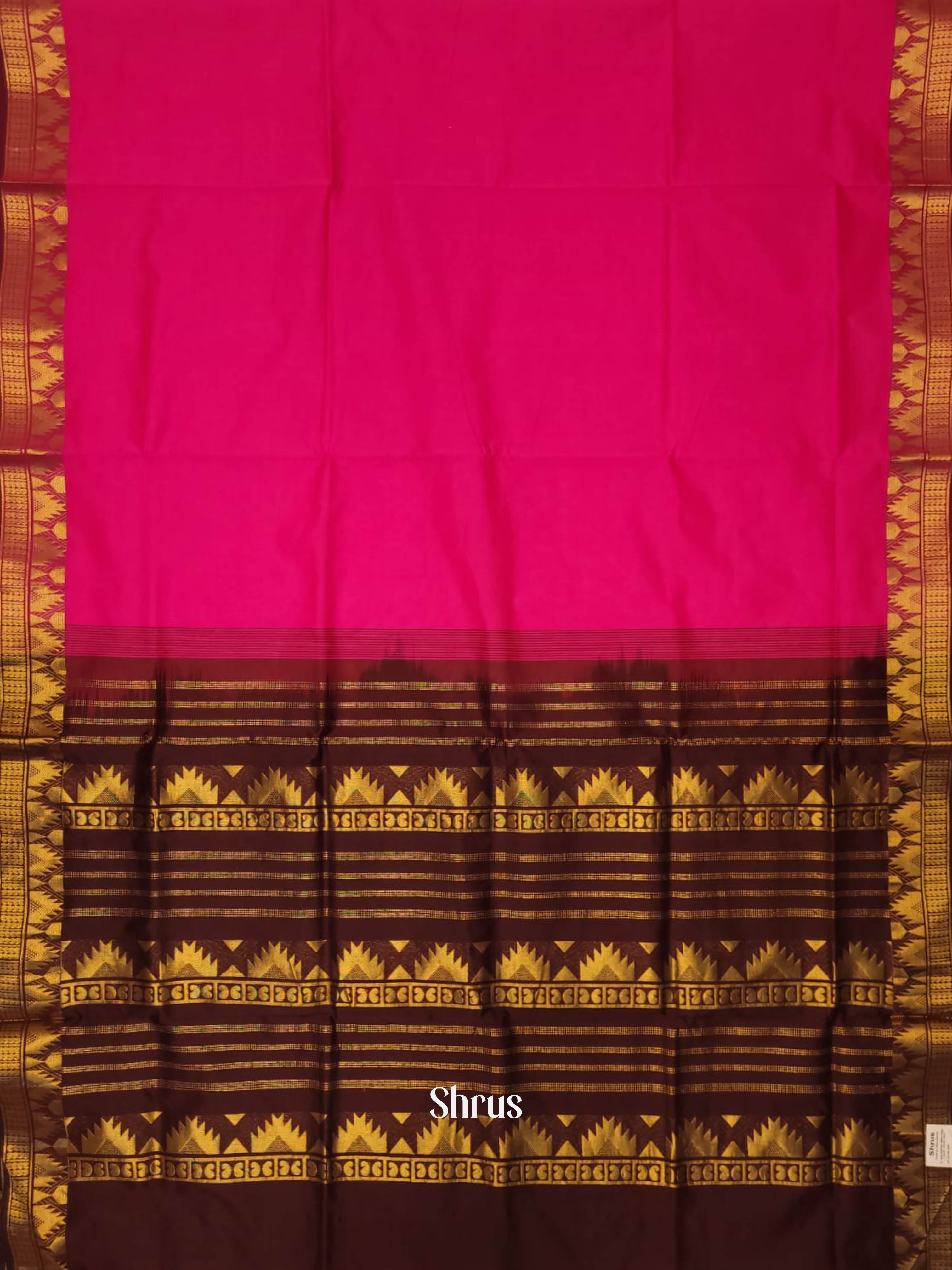 Pink & Brown - Silkcotton-halfpure Saree - Shop on ShrusEternity.com