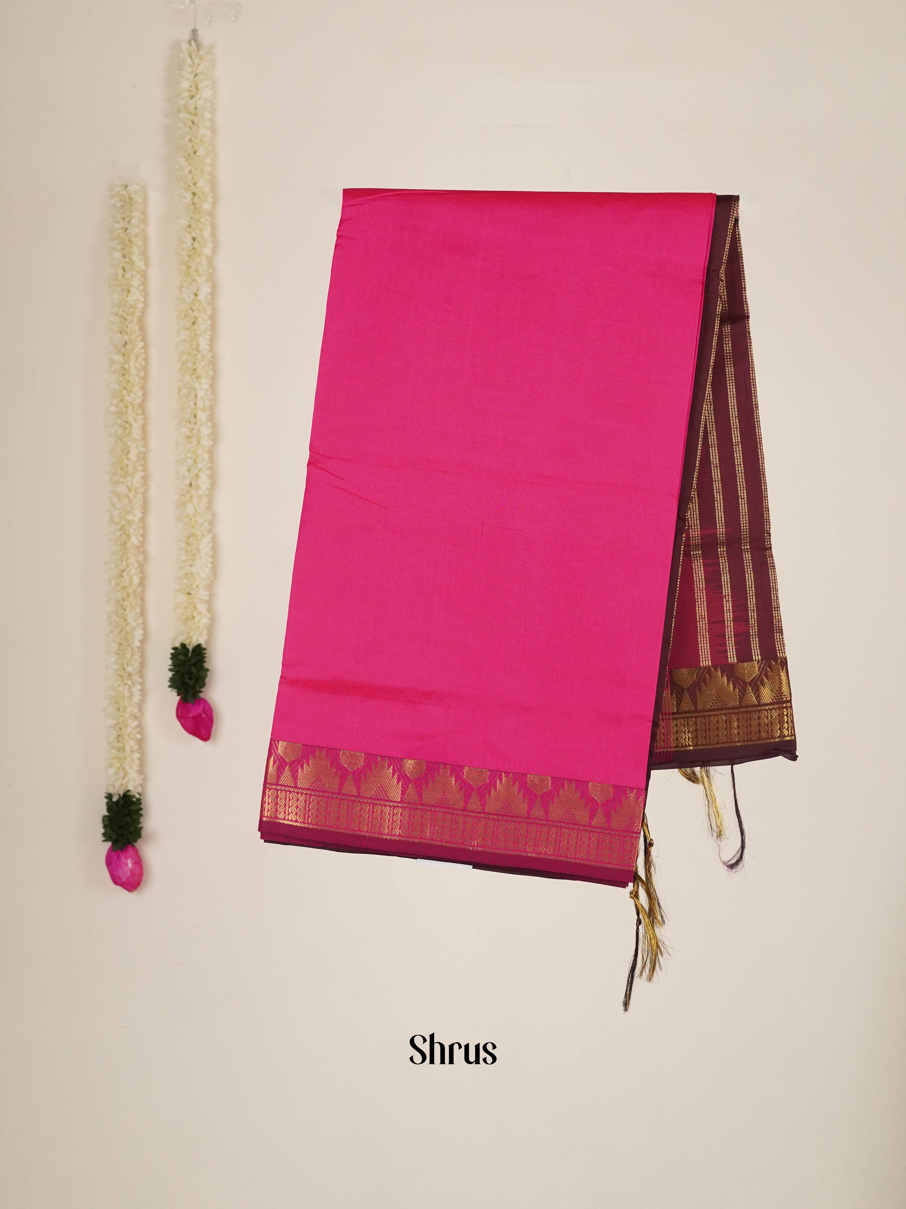 Pink & Brown - Silkcotton-halfpure Saree - Shop on ShrusEternity.com