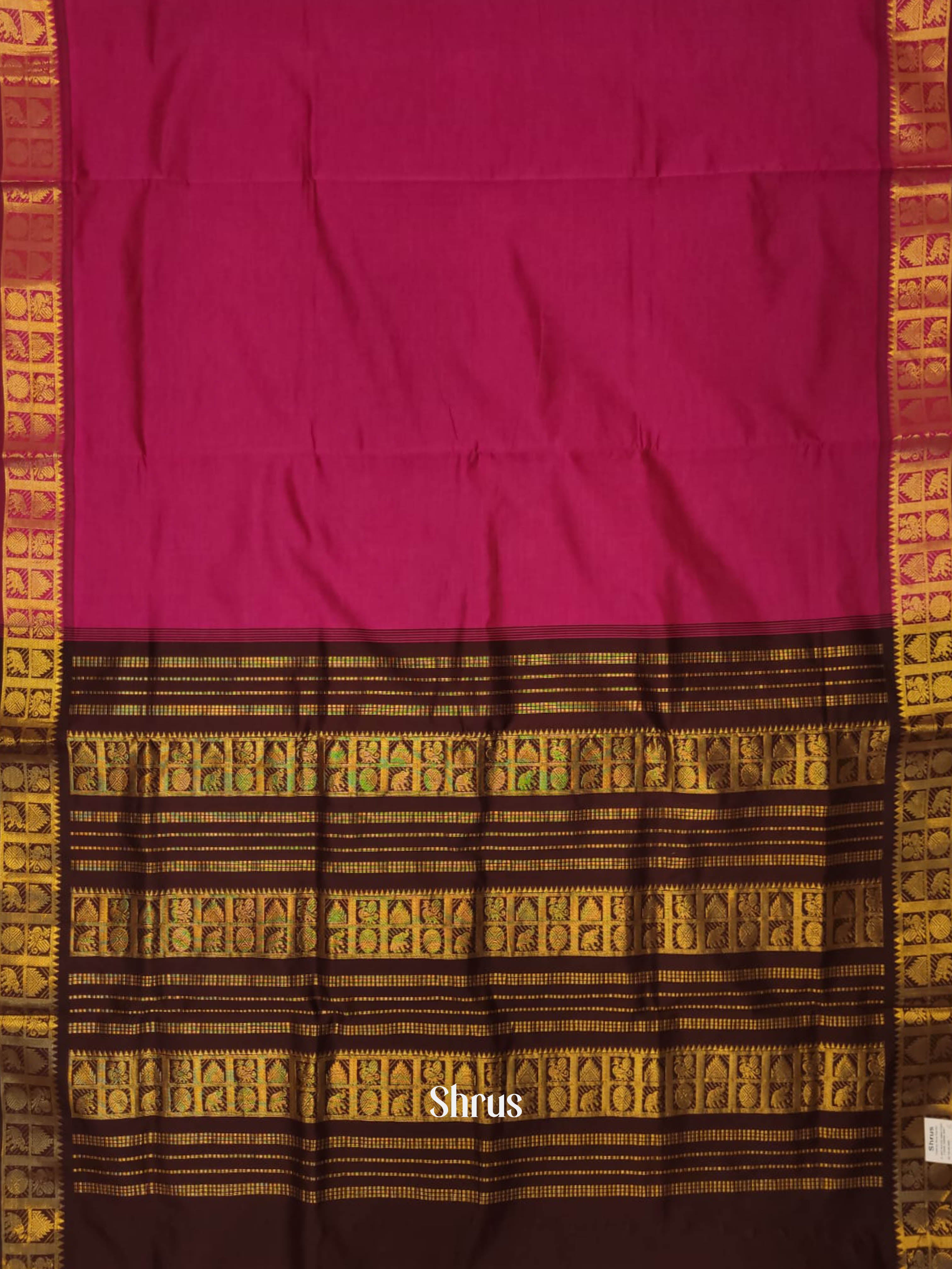 Pink & Brown - Silkcotton-halfpure Saree - Shop on ShrusEternity.com