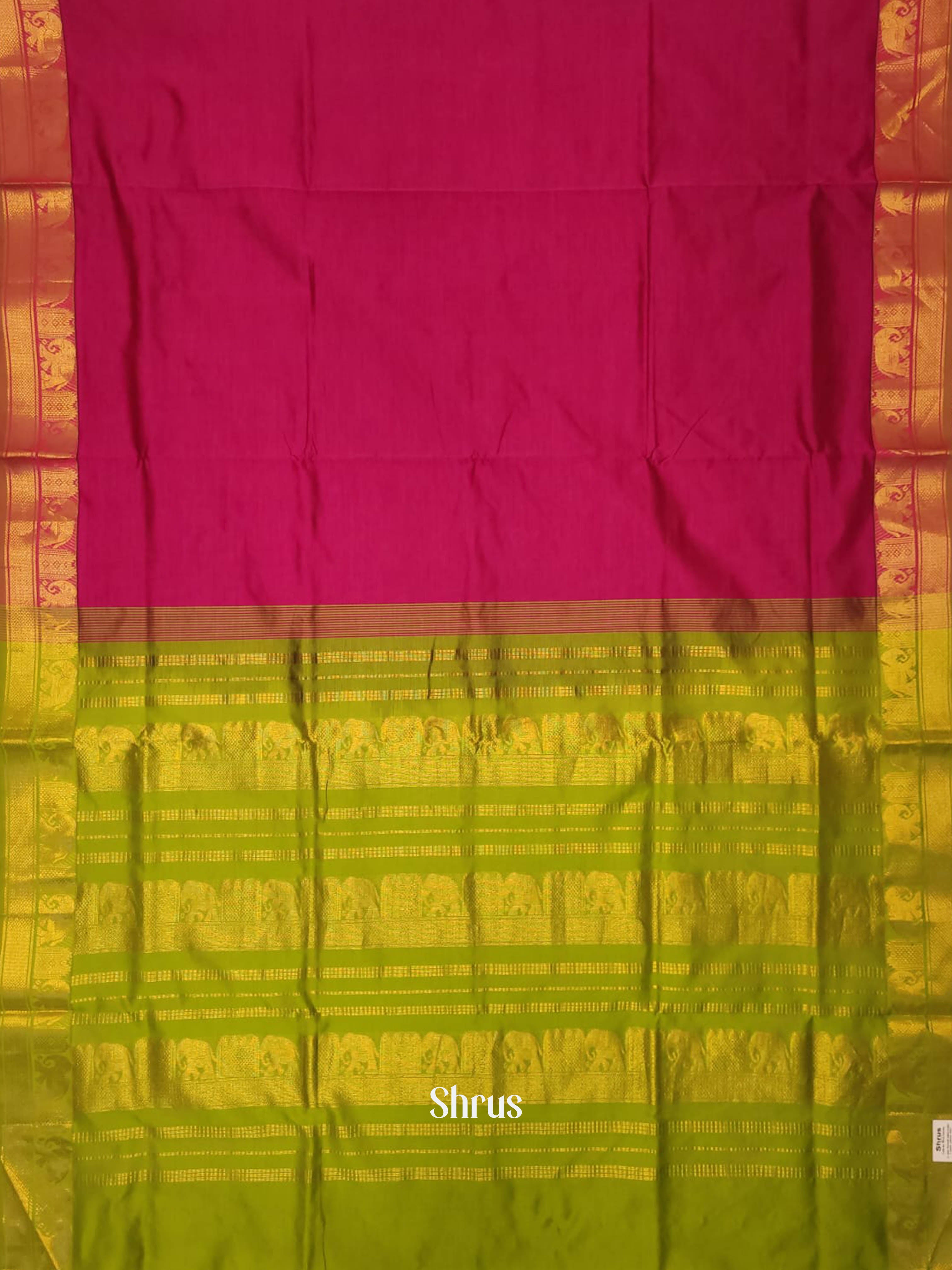 Pink & Green - Silkcotton-halfpure Saree - Shop on ShrusEternity.com