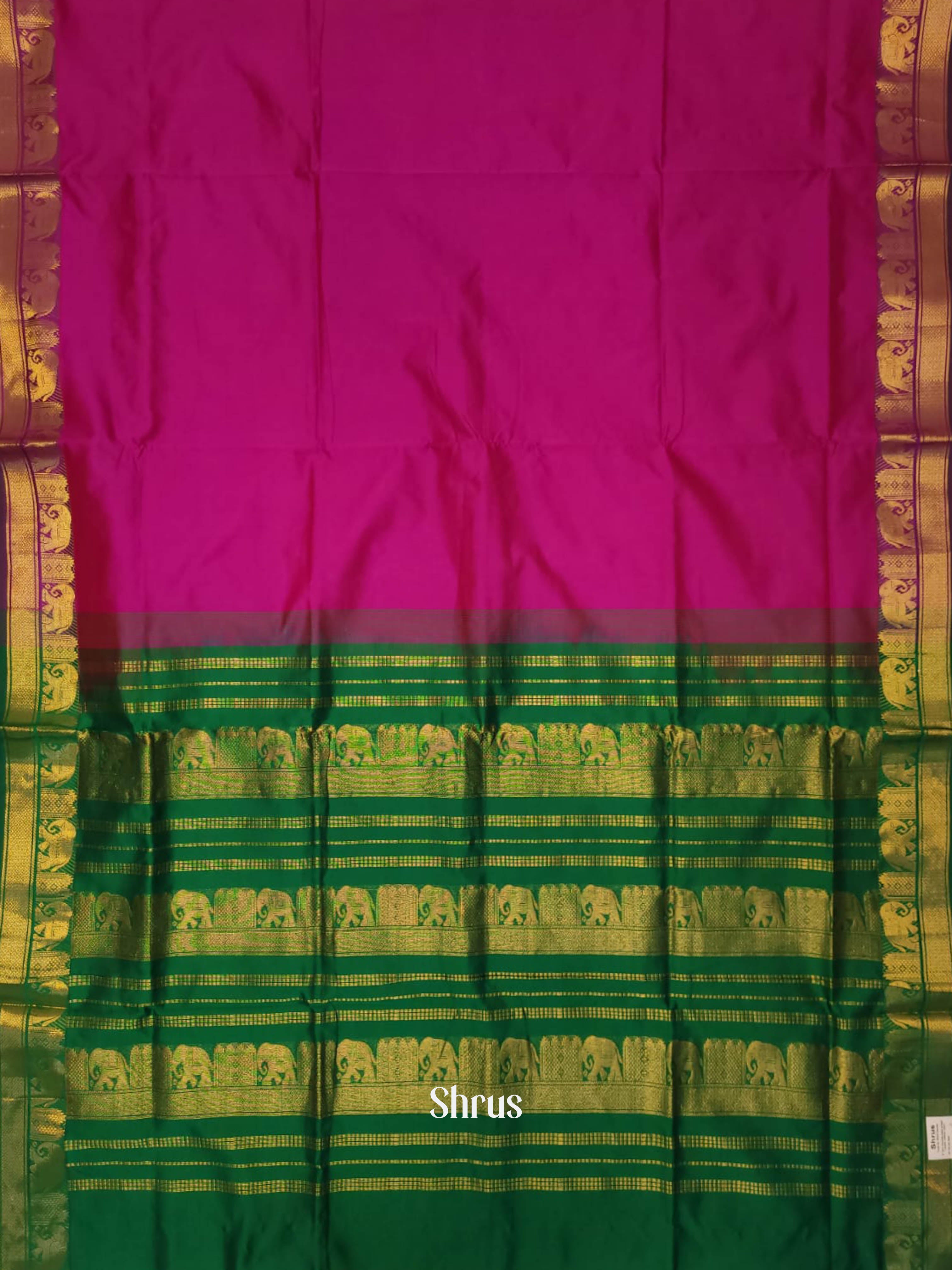 Pink & Green - Silkcotton-halfpure Saree - Shop on ShrusEternity.com