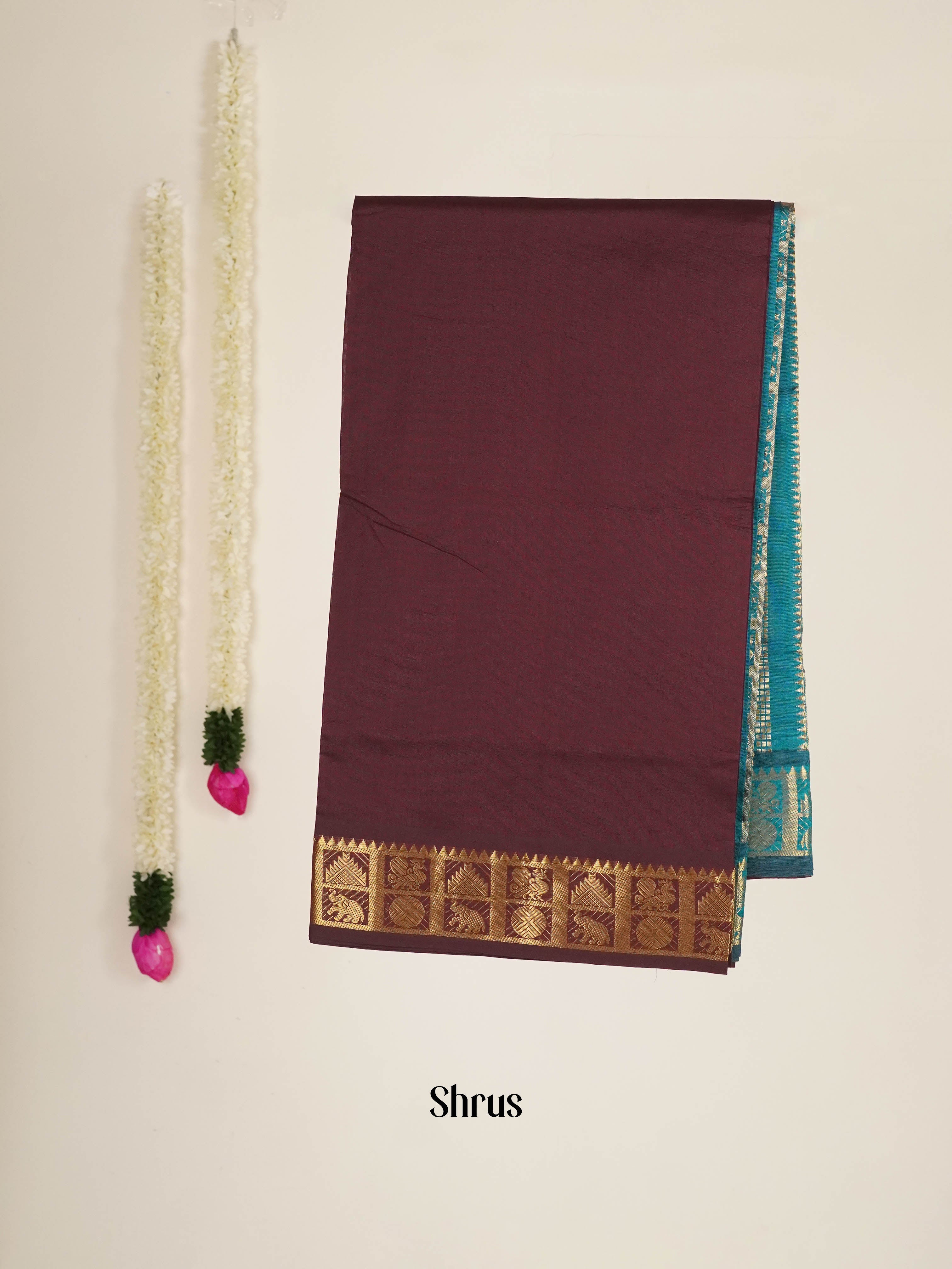 Brown & Blue - Silkcotton-halfpure Saree - Shop on ShrusEternity.com
