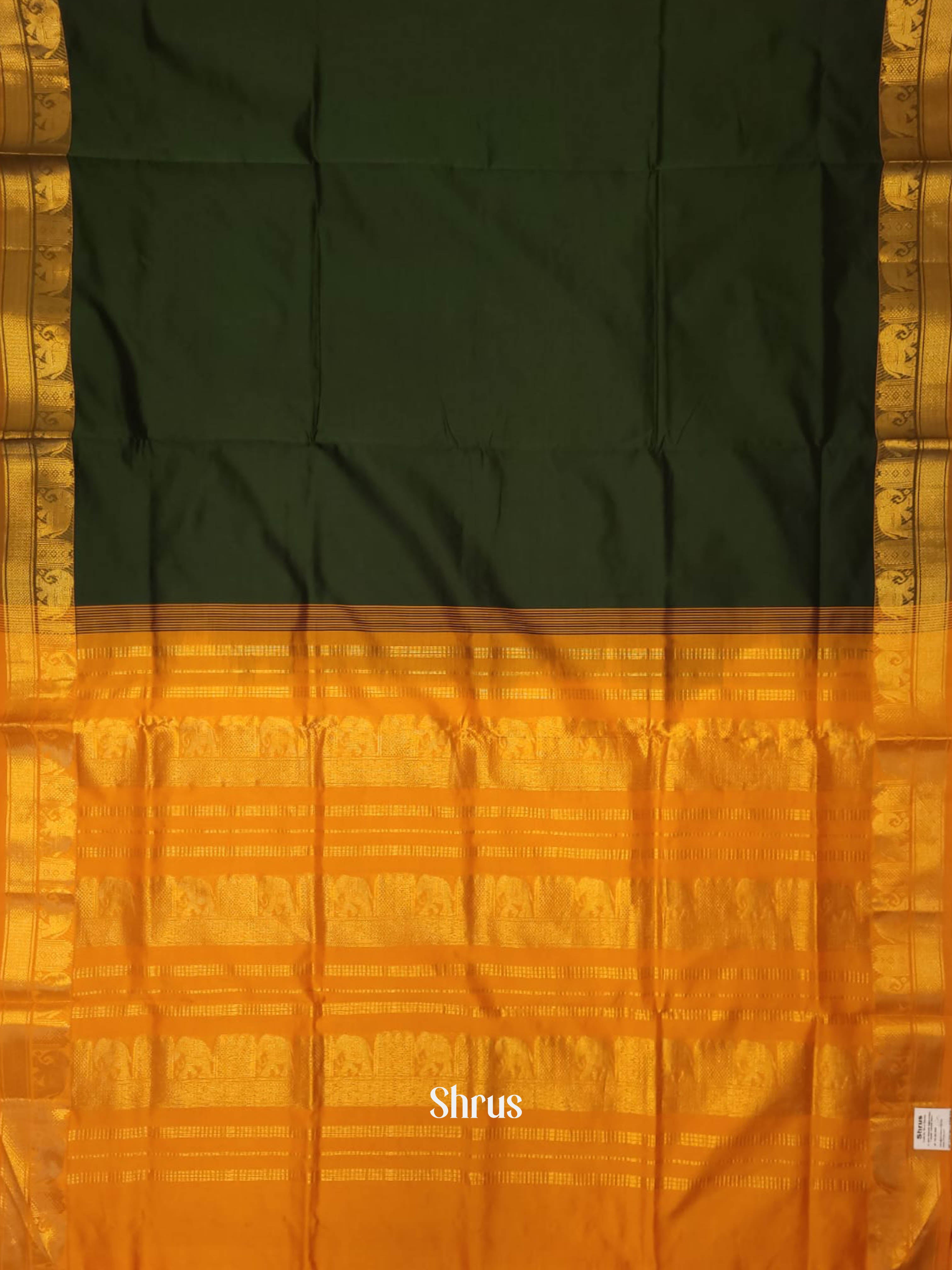 Green & Mustard - Silk cotton-halfpure Saree - Shop on ShrusEternity.com