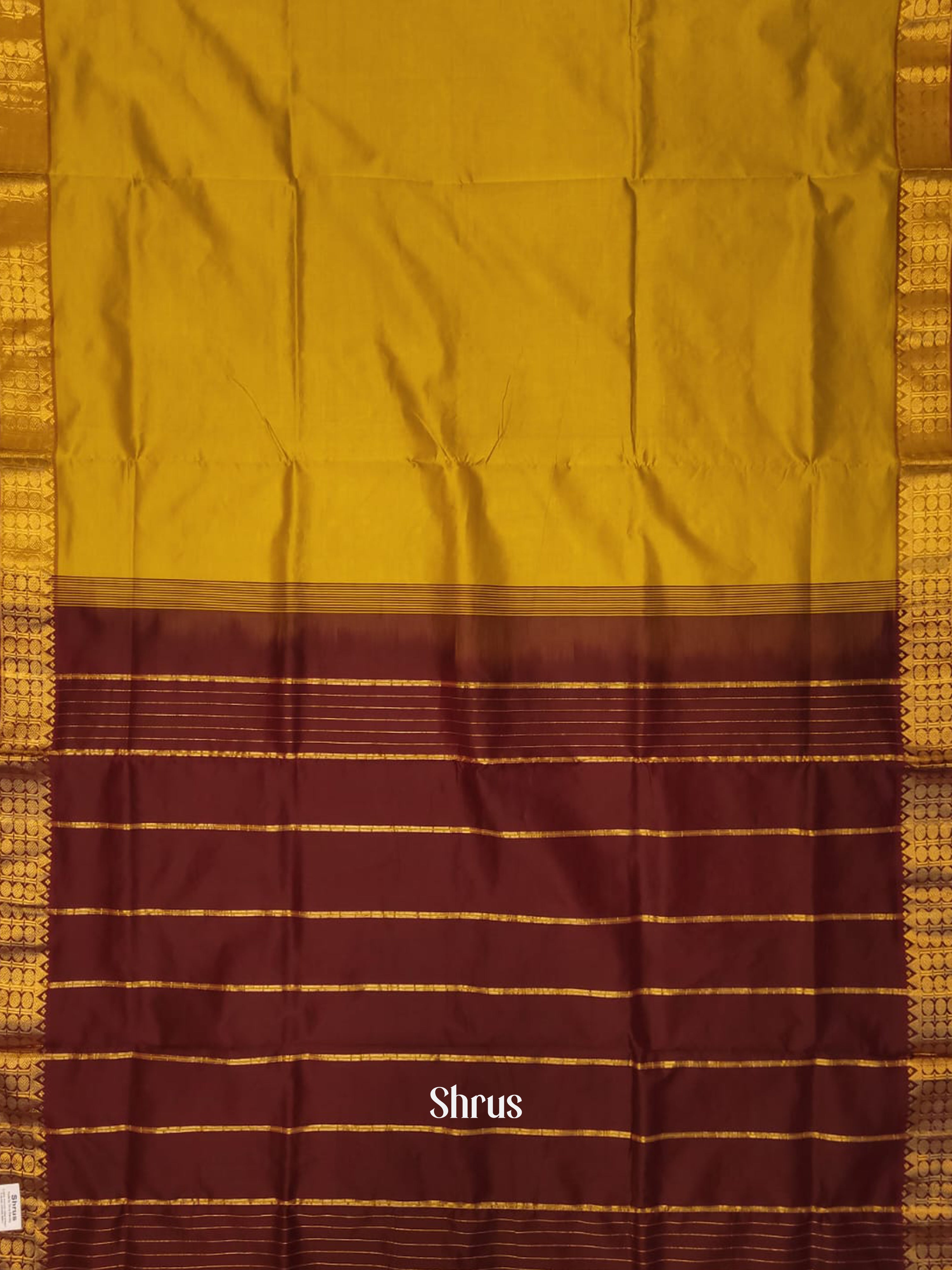 Mustardy Green & Brown - Silk cotton-halfpure Saree - Shop on ShrusEternity.com