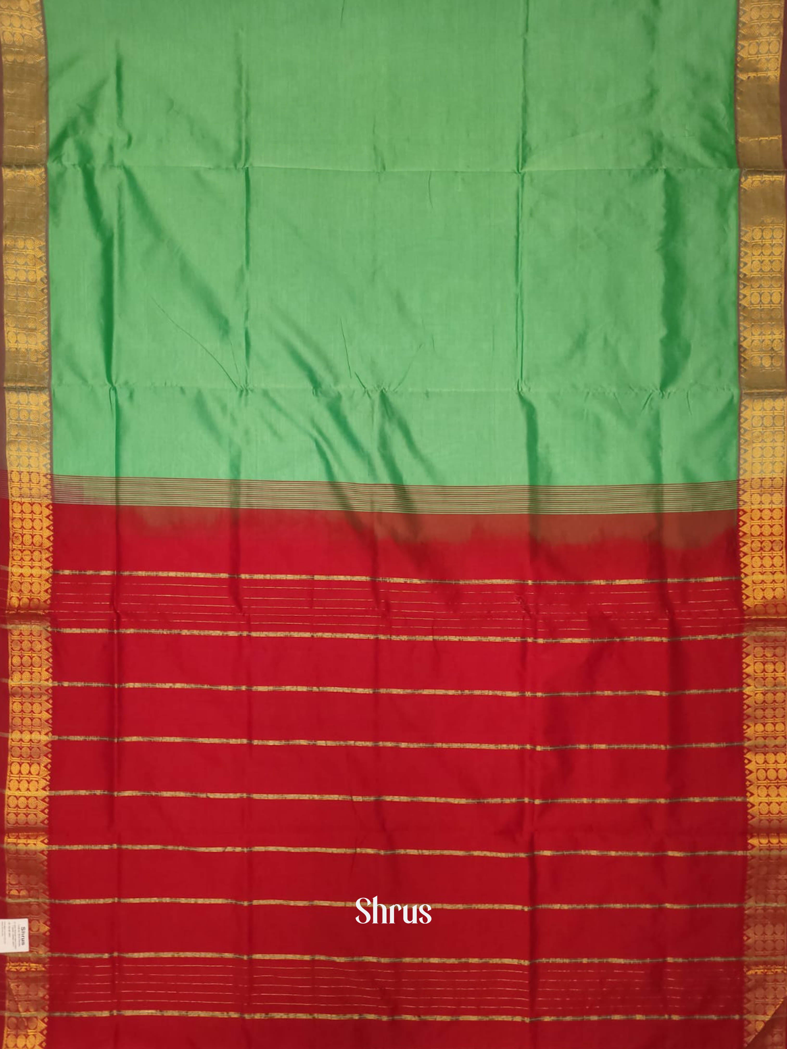 Teal Green& Red - Silk Cotton-halfpure Saree - Shop on ShrusEternity.com