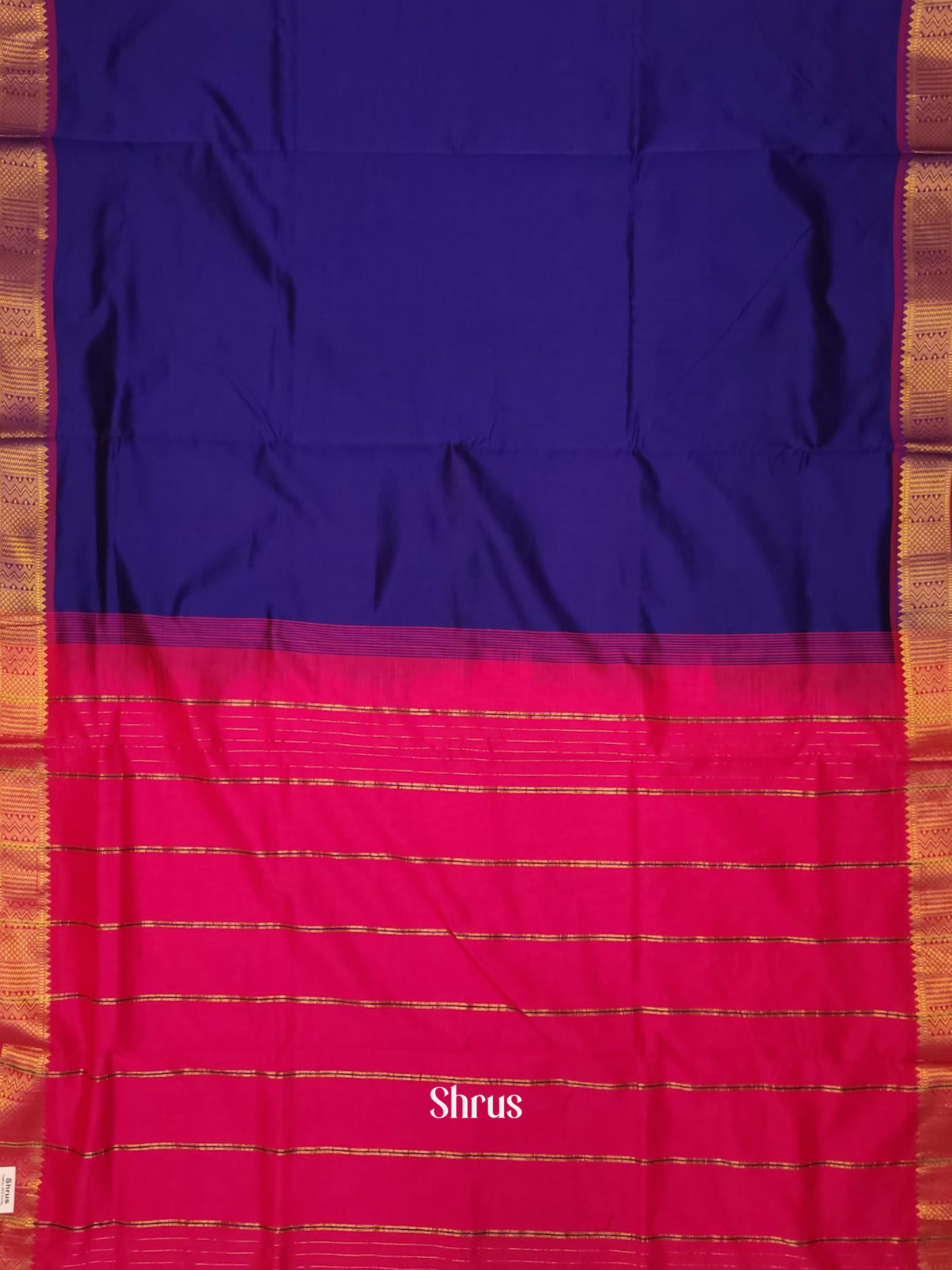 Blue &Pink - Silk cotton-halfpure Saree - Shop on ShrusEternity.com