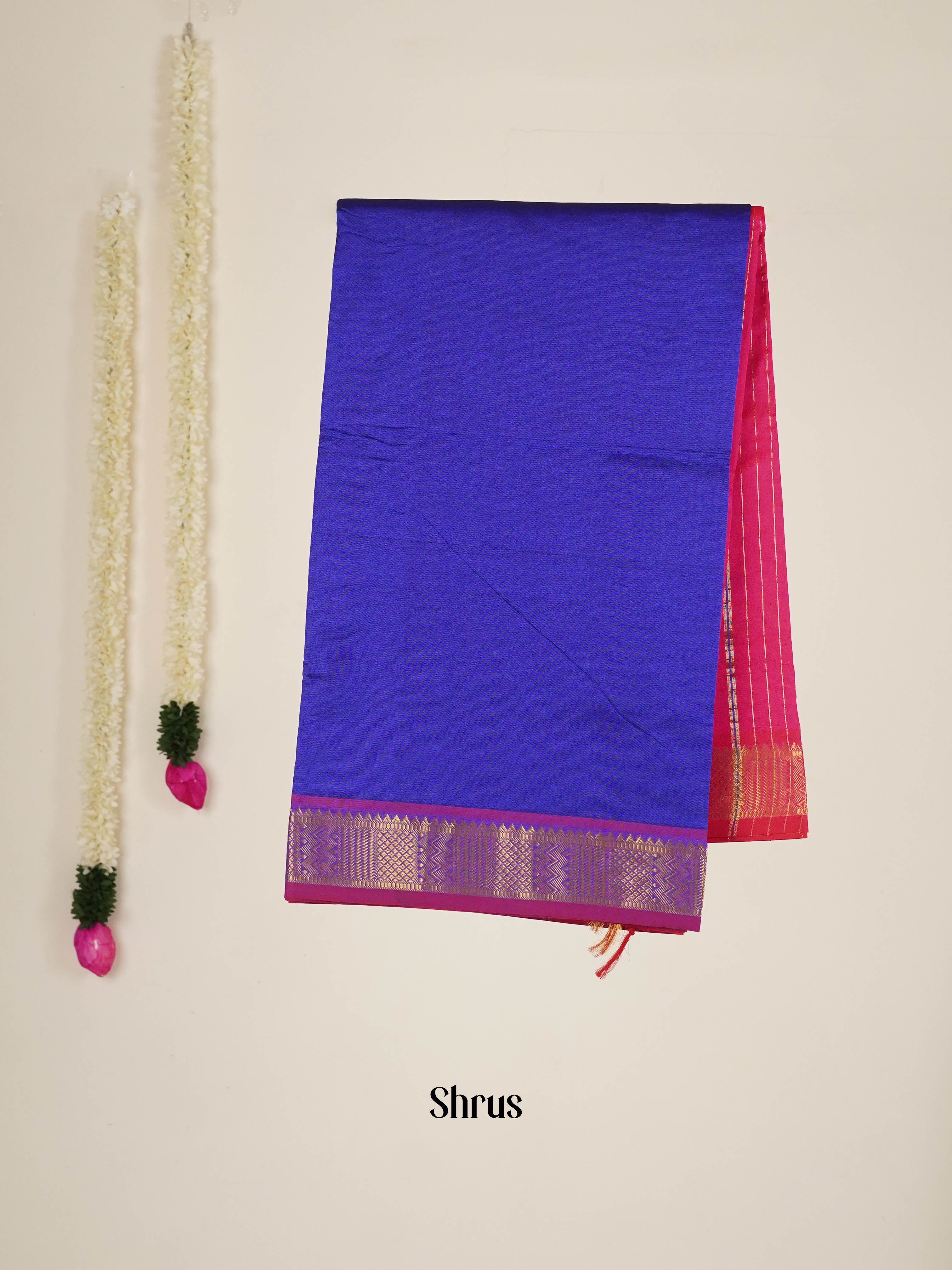 Blue &Pink - Silk cotton-halfpure Saree - Shop on ShrusEternity.com