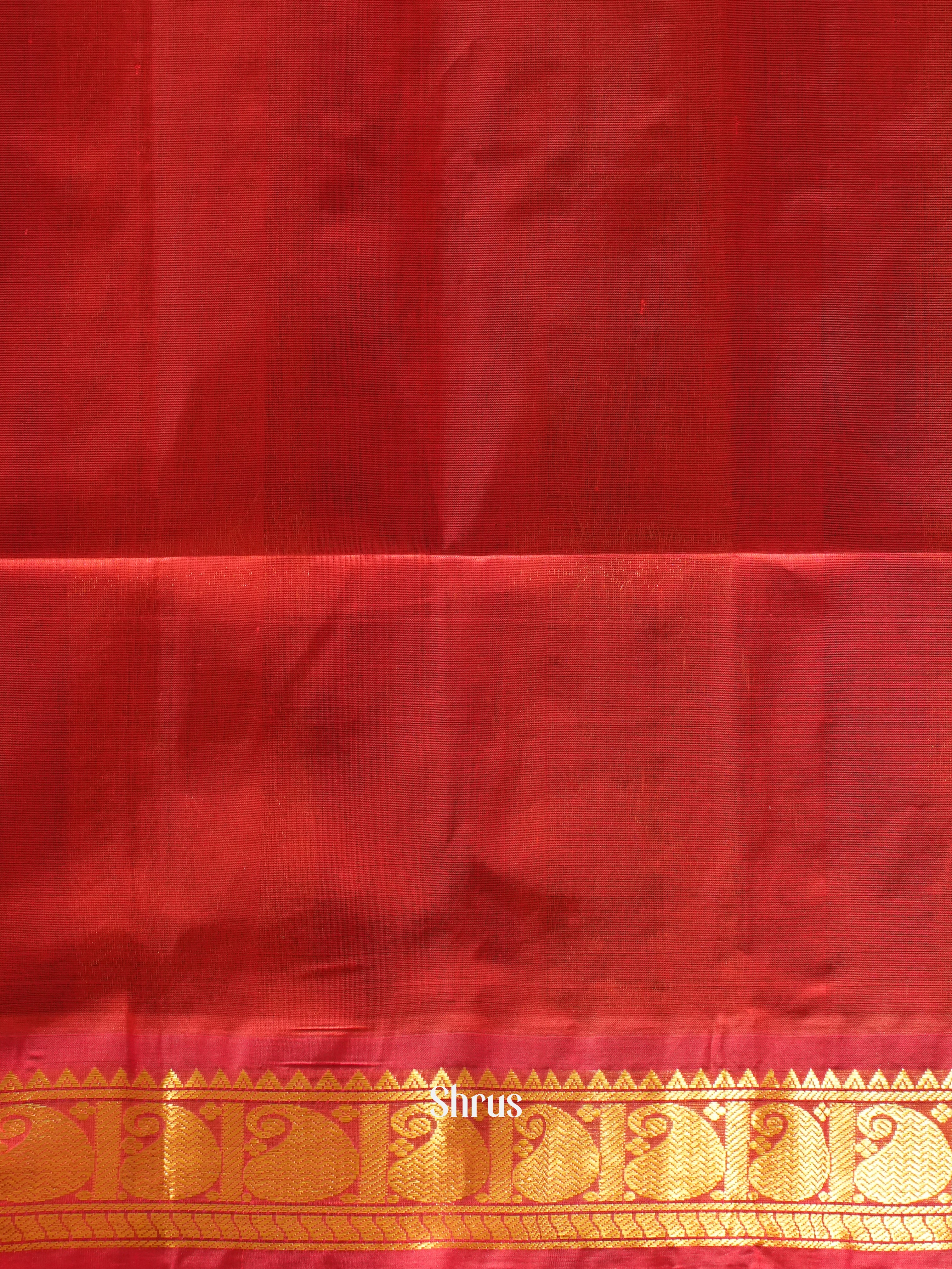 Blue & Red - Silk Cotton Saree - Shop on ShrusEternity.com
