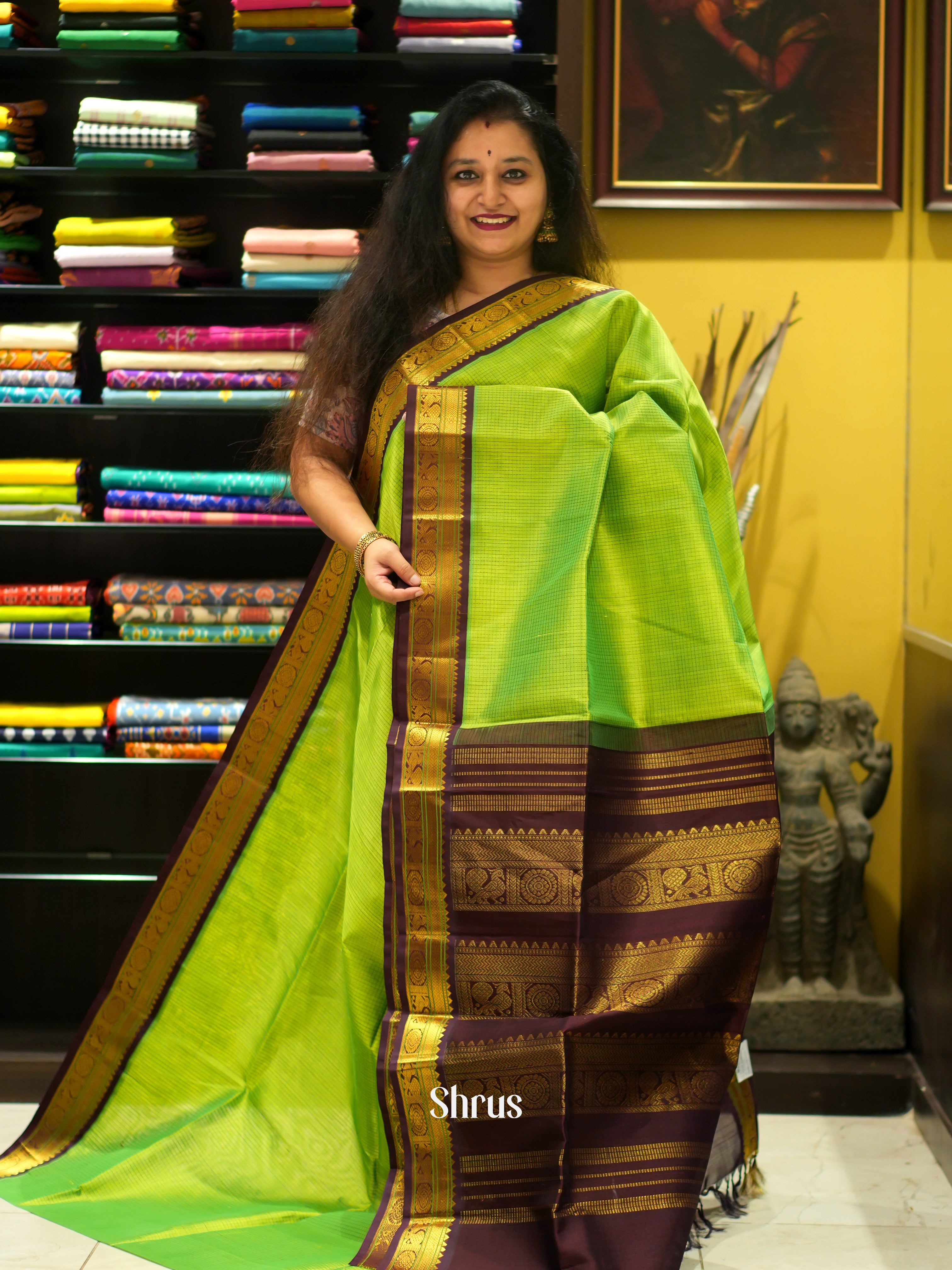 Green & Brown - Silk Cotton Saree - Shop on ShrusEternity.com
