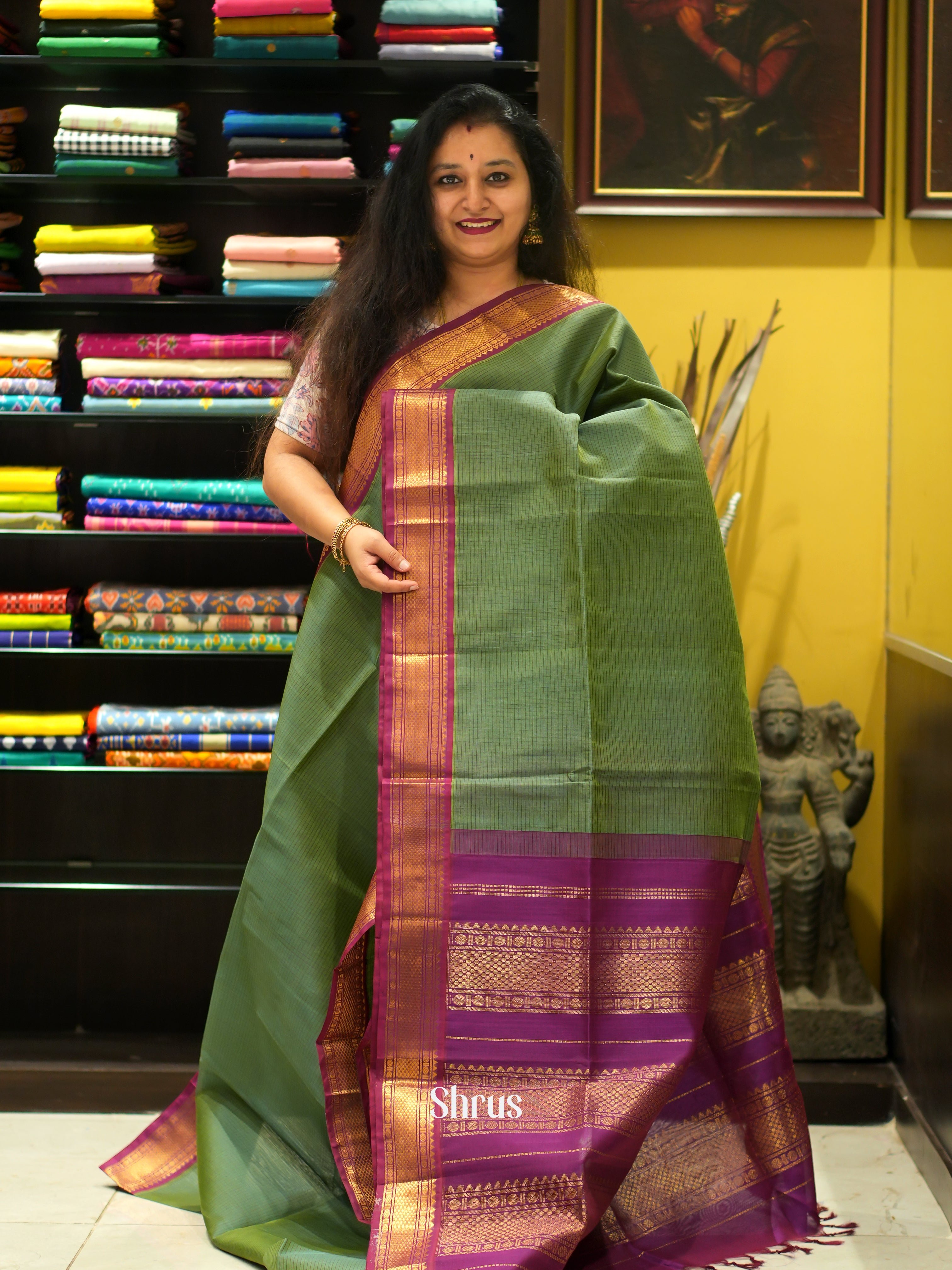 Green & Purple - Silk Cotton Saree - Shop on ShrusEternity.com