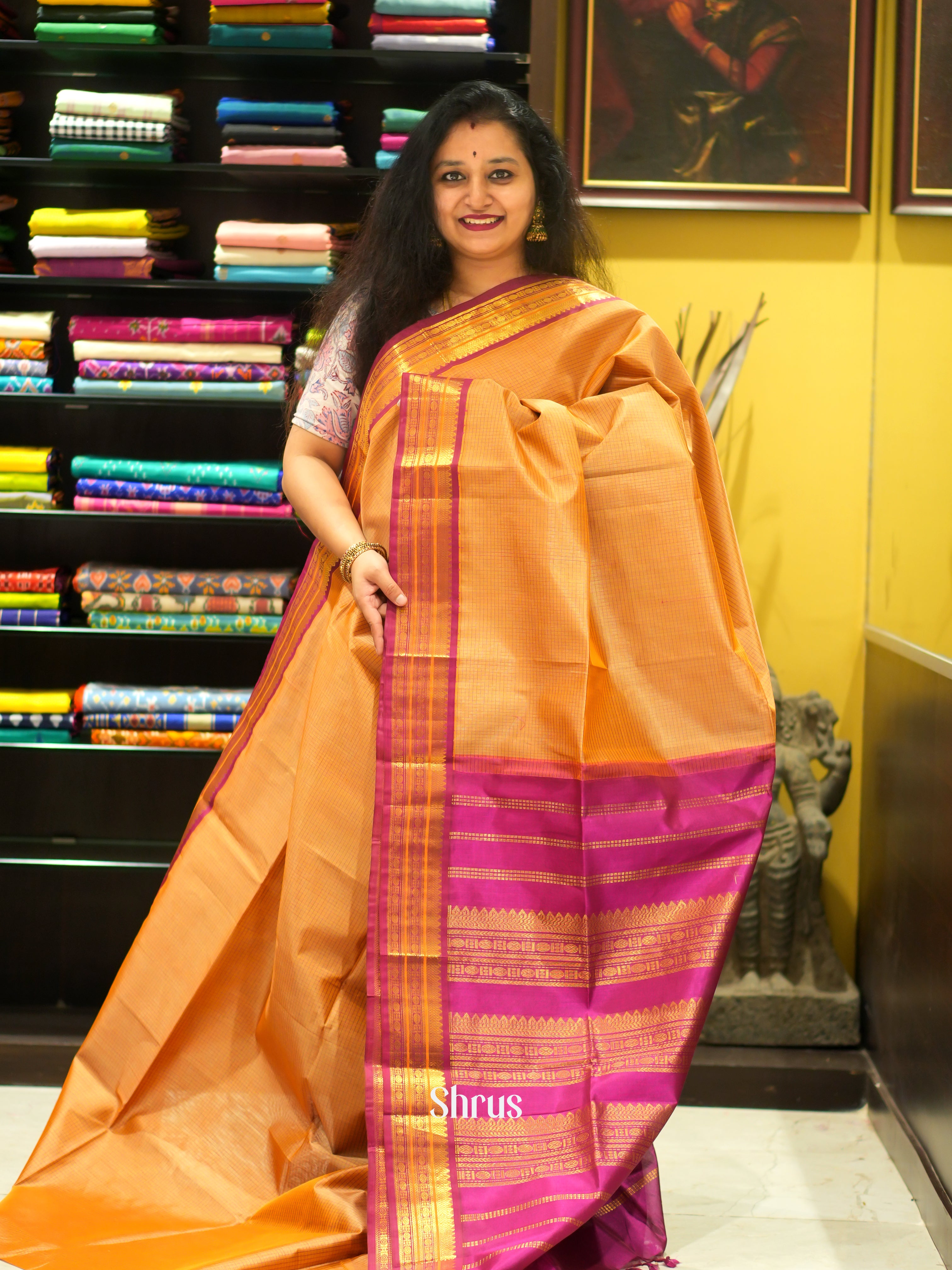 Brick & Maroon - Silk Cotton Saree - Shop on ShrusEternity.com