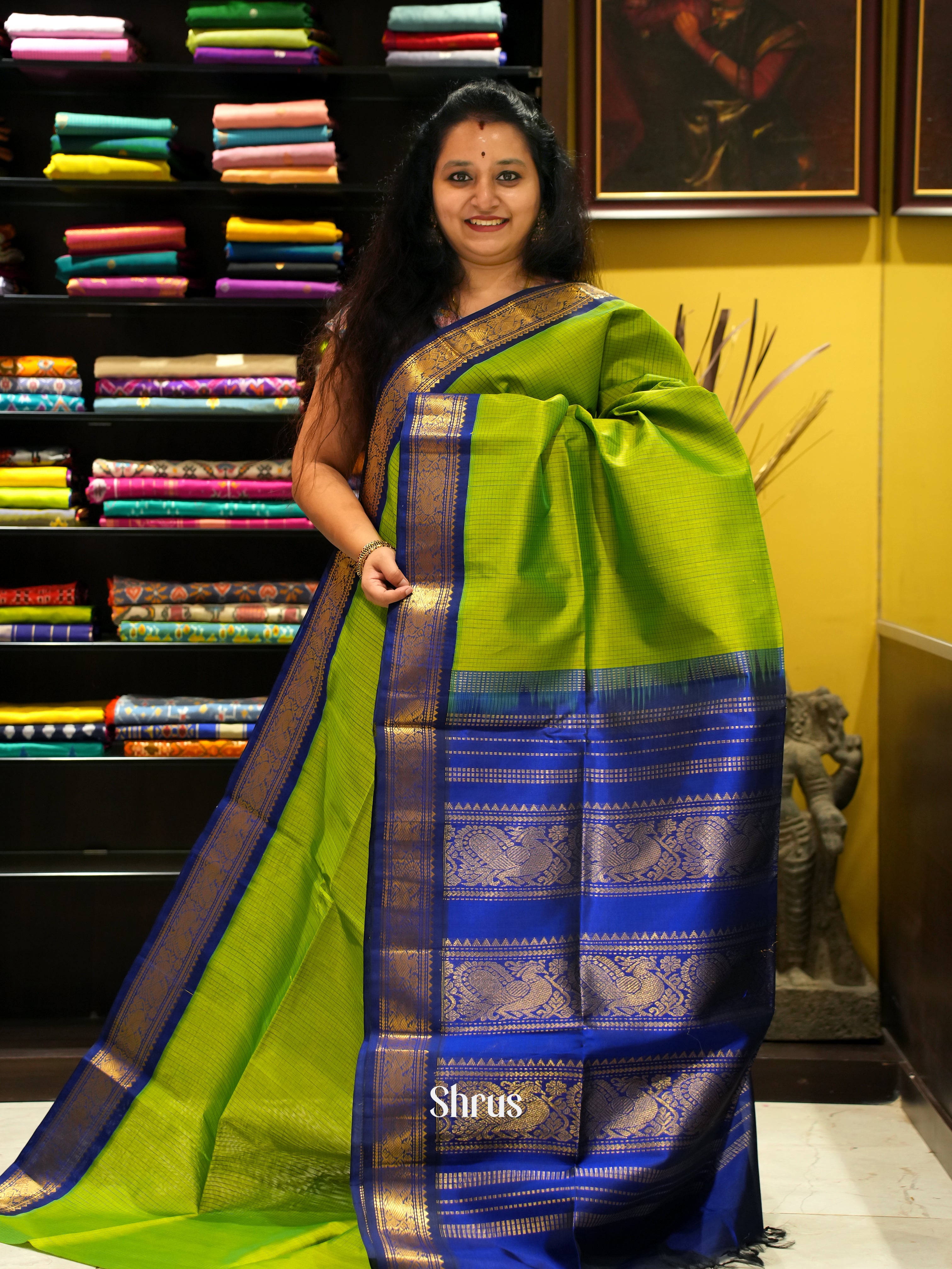 Green & Blue - Silk Cotton Saree - Shop on ShrusEternity.com