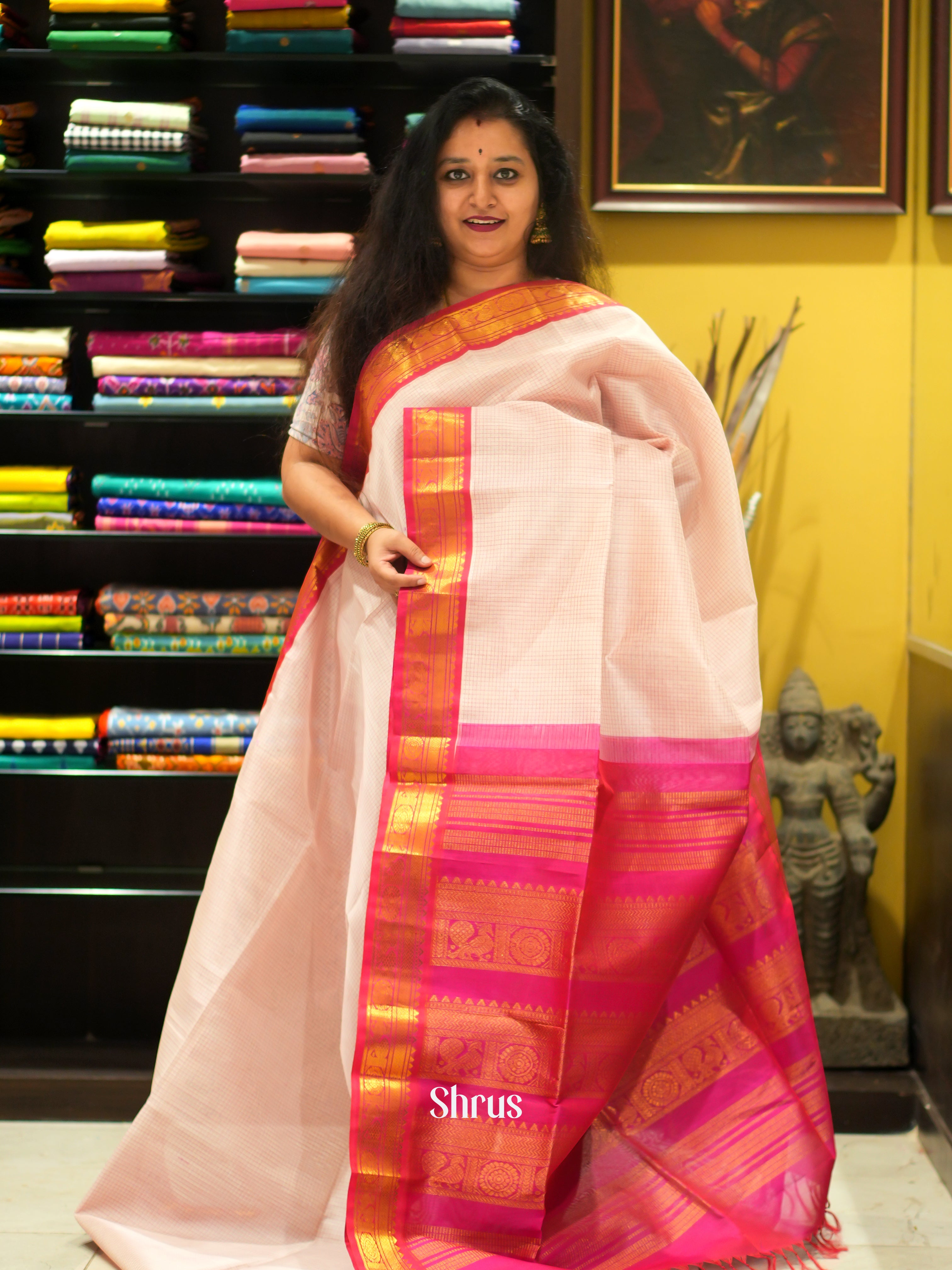 Baby Pink & Pink - Silk Cotton Saree - Shop on ShrusEternity.com