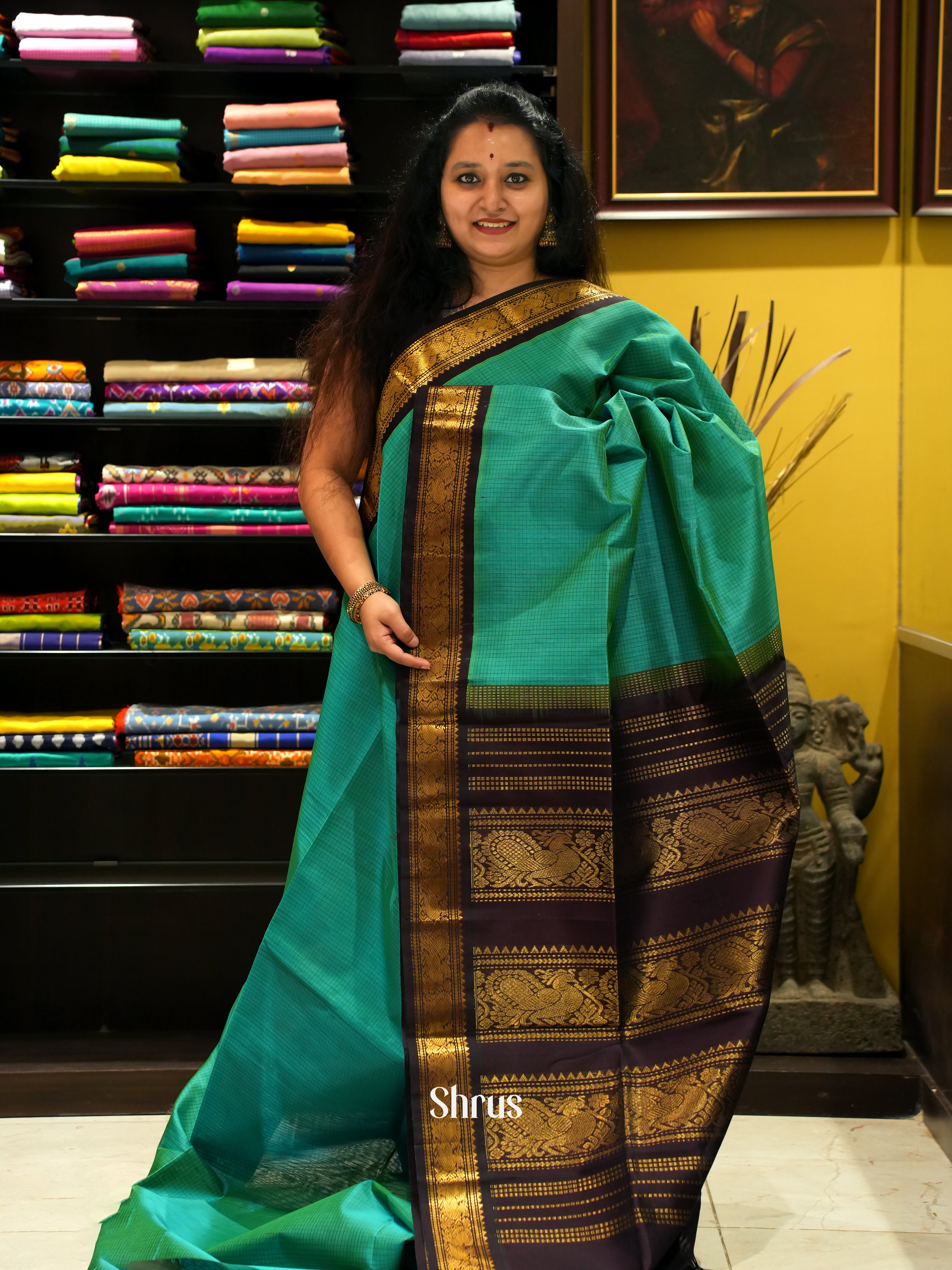 Green & Brown - Silk Cotton Saree - Shop on ShrusEternity.com