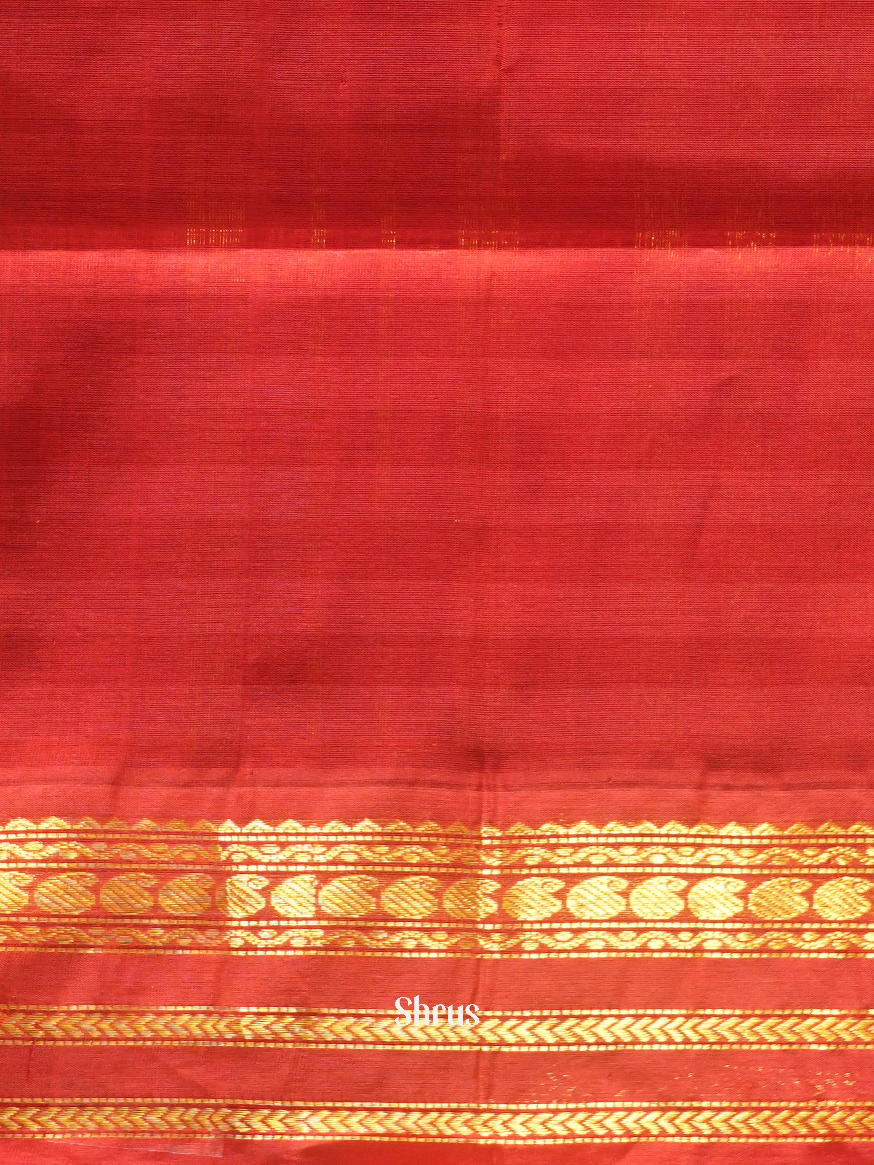 Blue, Black & Red - Silk Cotton Saree - Shop on ShrusEternity.com