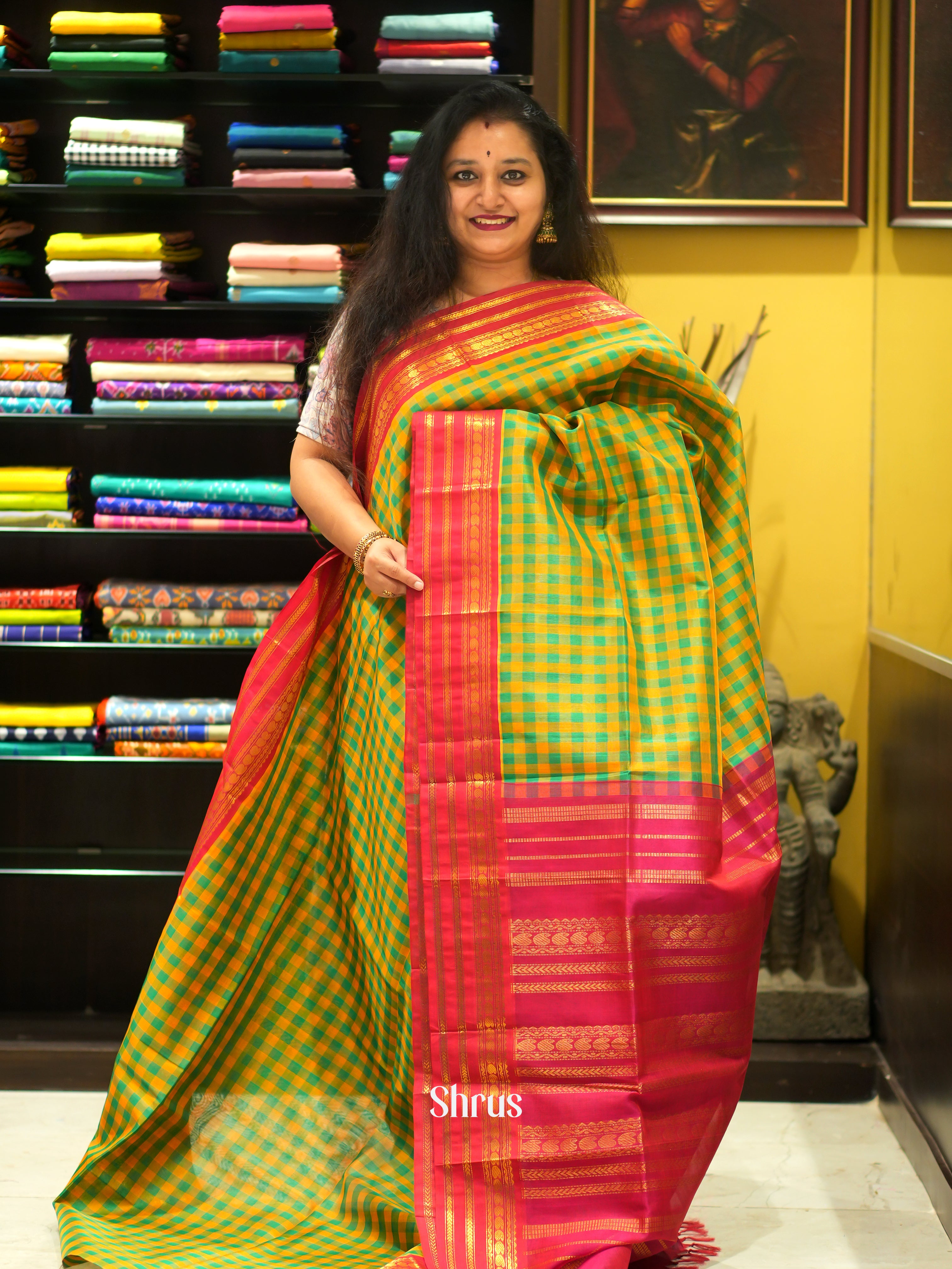 Green & Yellow - Silk Cotton Saree - Shop on ShrusEternity.com