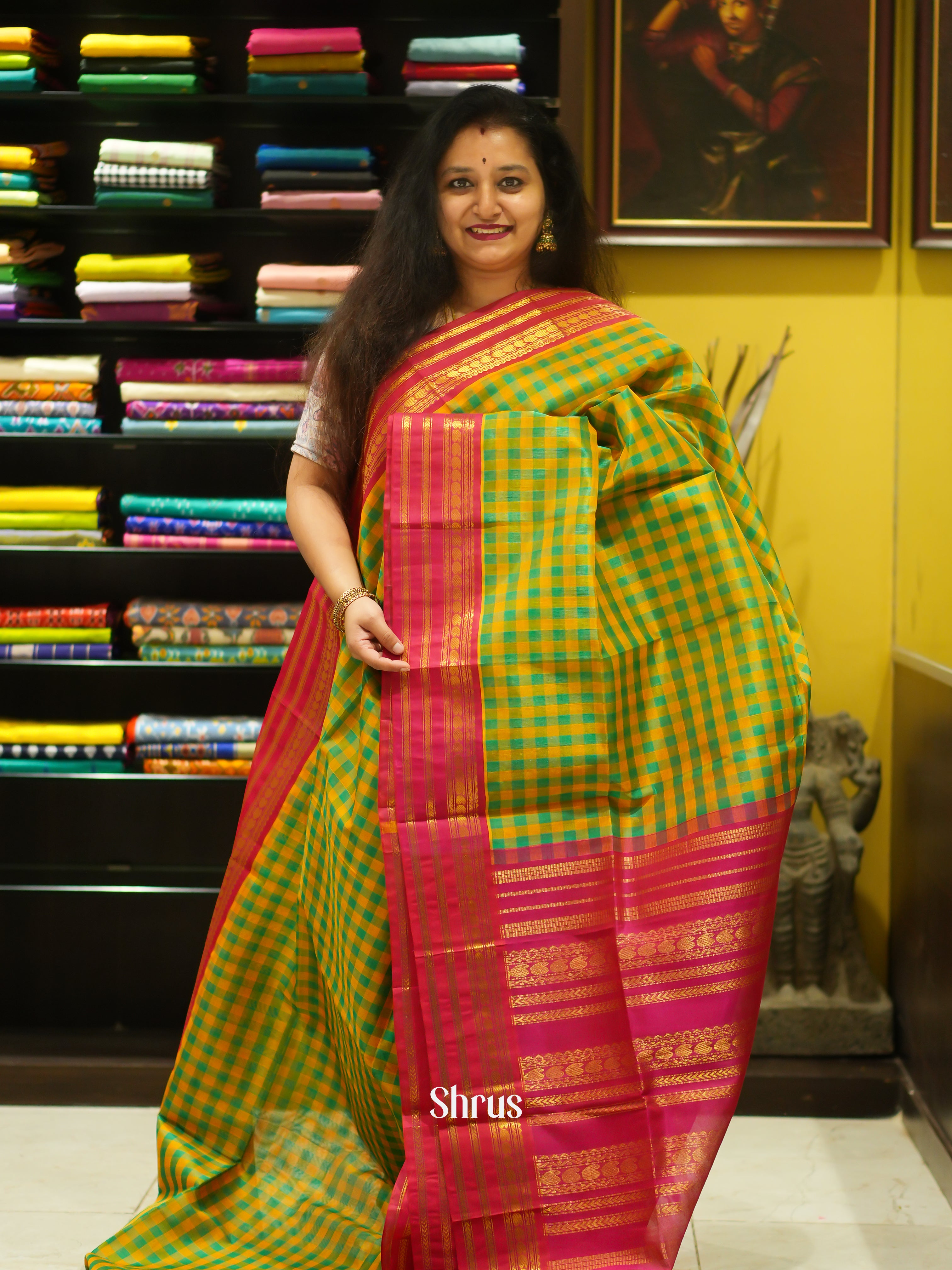 Green & Yellow - Silk Cotton Saree - Shop on ShrusEternity.com