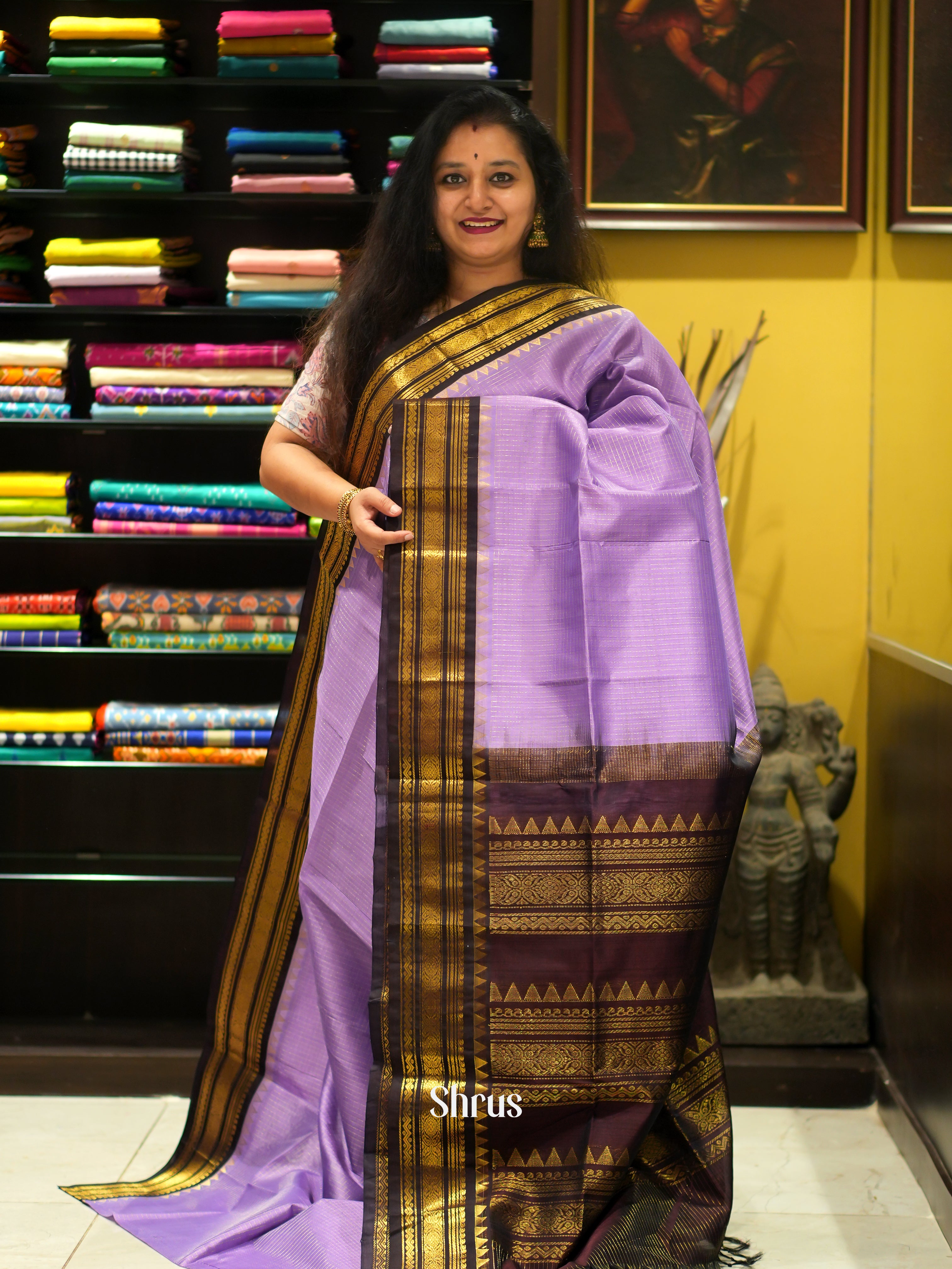 Purple & Brown - Silk Cotton Saree - Shop on ShrusEternity.com