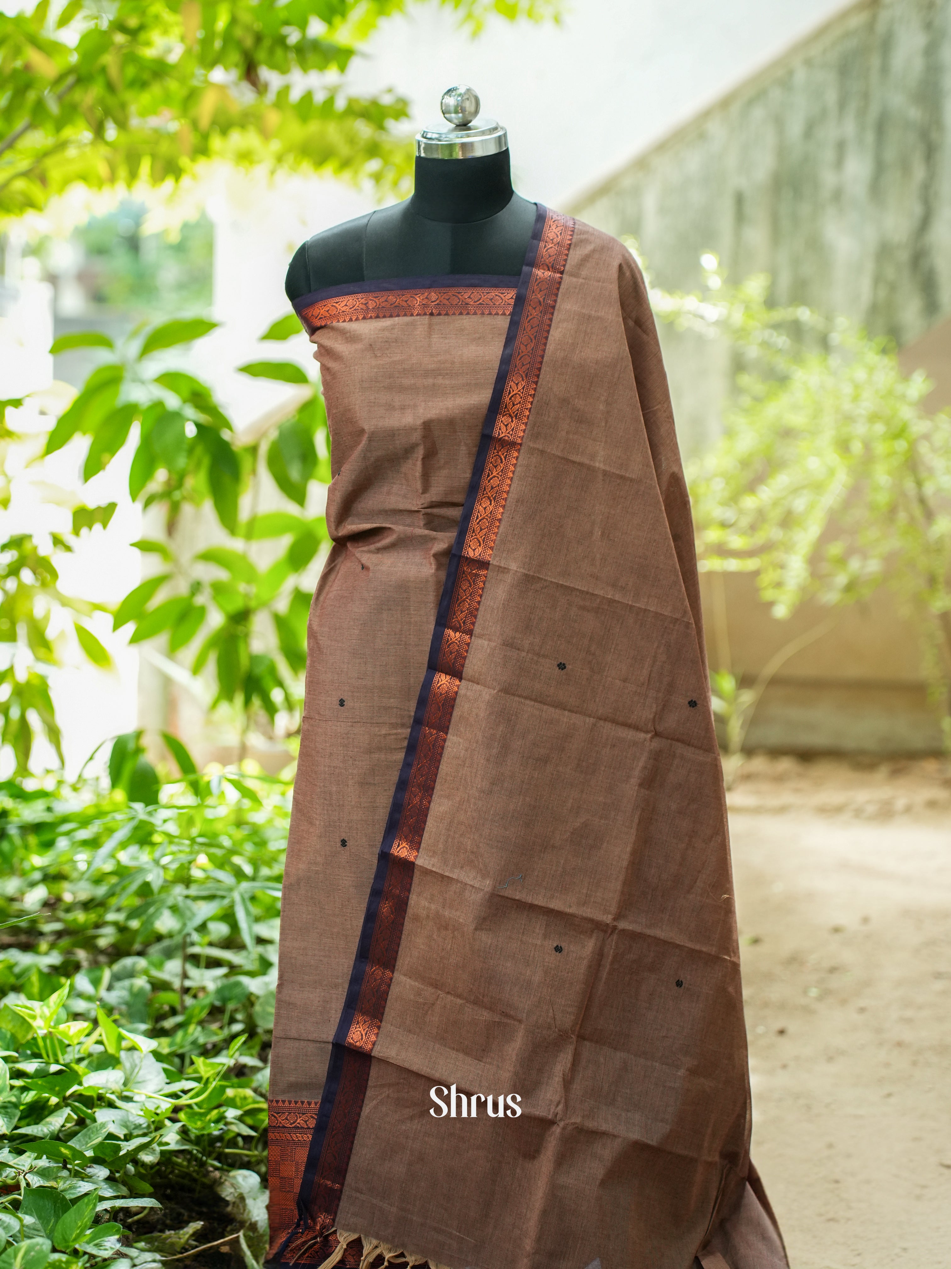 Dusty Brown & Blue - Chettinad Top & Dupatta - Shop on ShrusEternity.com