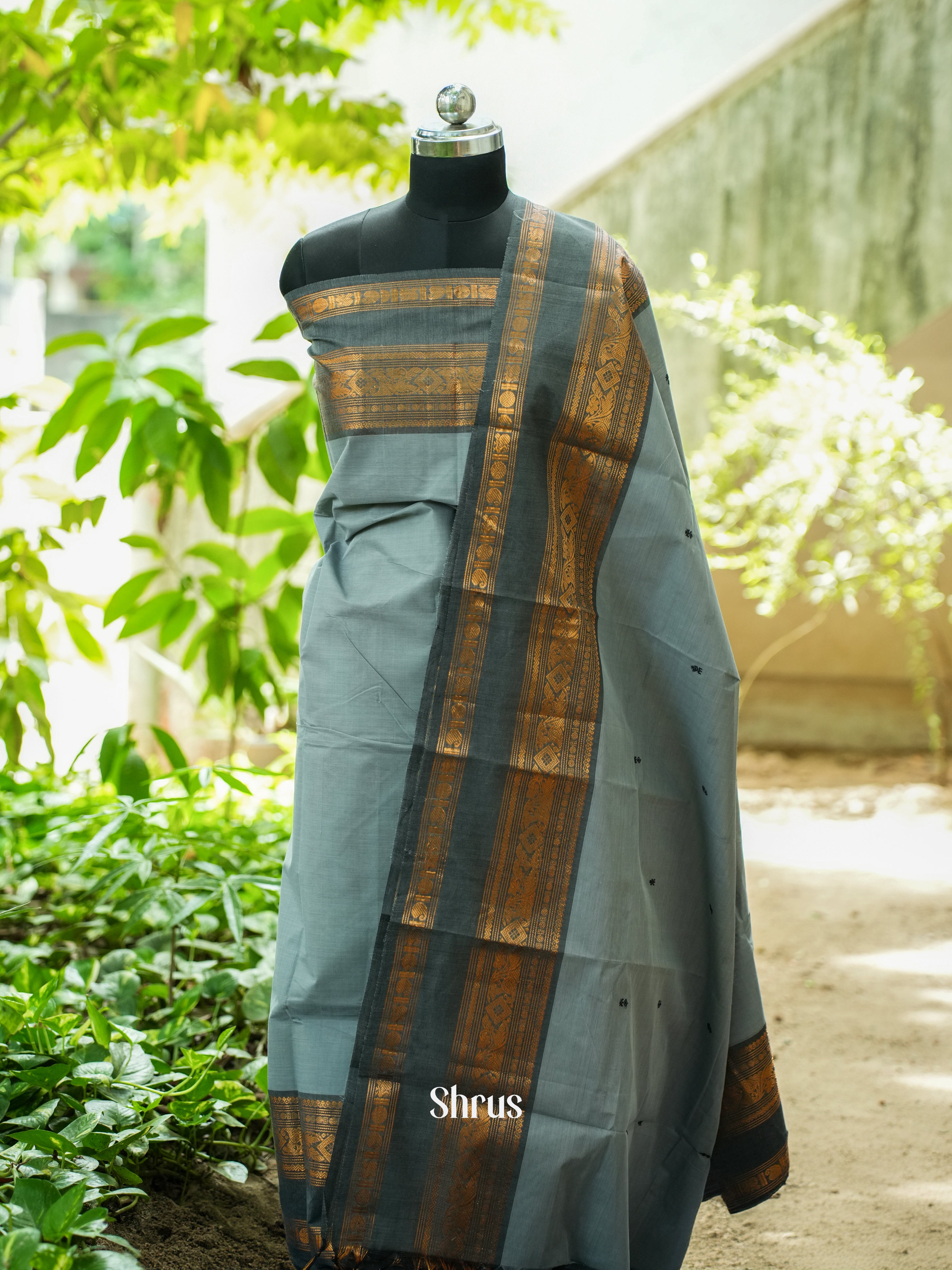 Grey - Chettinad Top & Dupatta - Shop on ShrusEternity.com