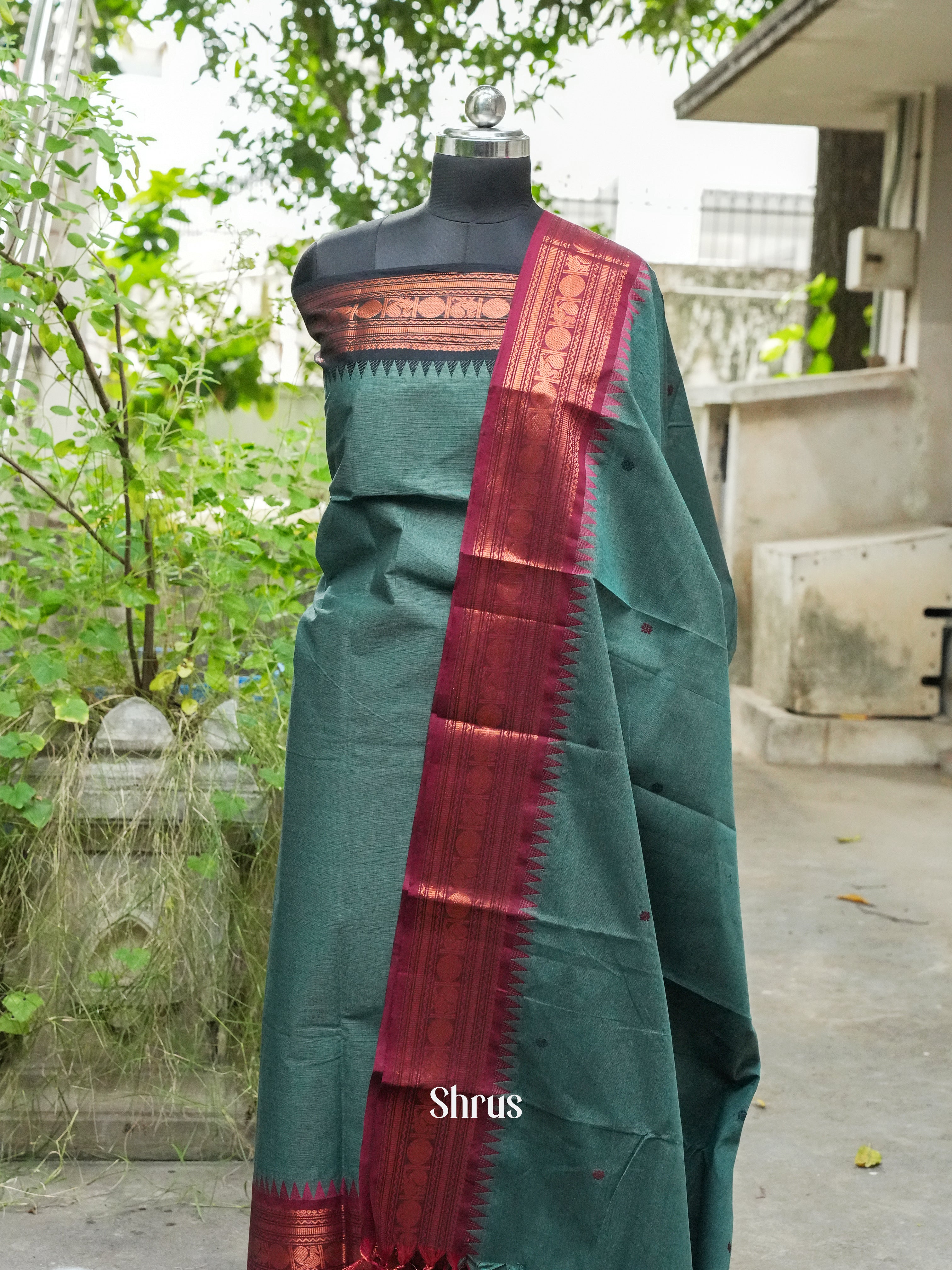 Grey & Maroon - Chettinad Top & Dupatta - Shop on ShrusEternity.com