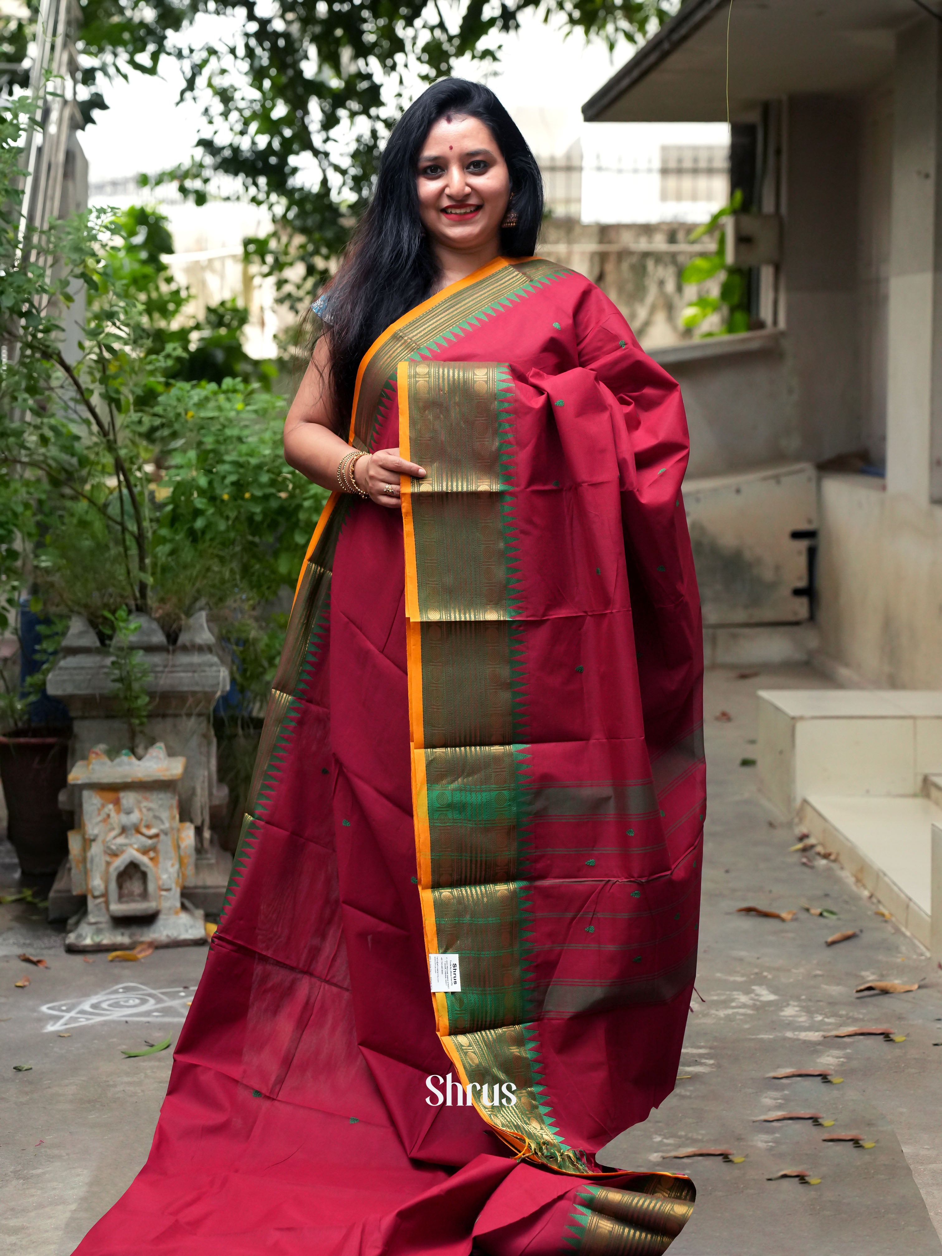 Red & Green - Chettinad Cotton Saree - Shop on ShrusEternity.com