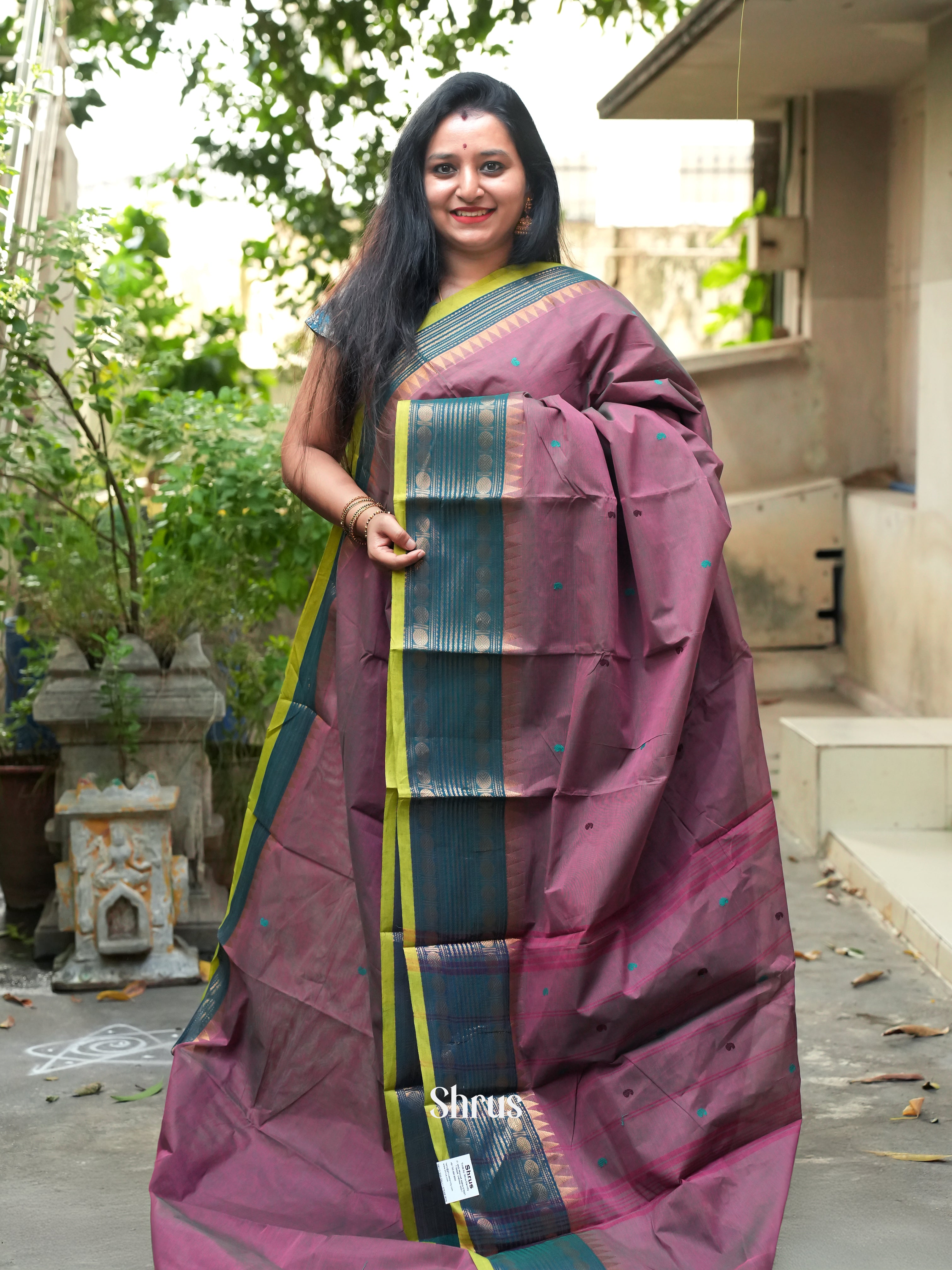 Purple + Green- Chettinad Cotton Saree - Shop on ShrusEternity.com