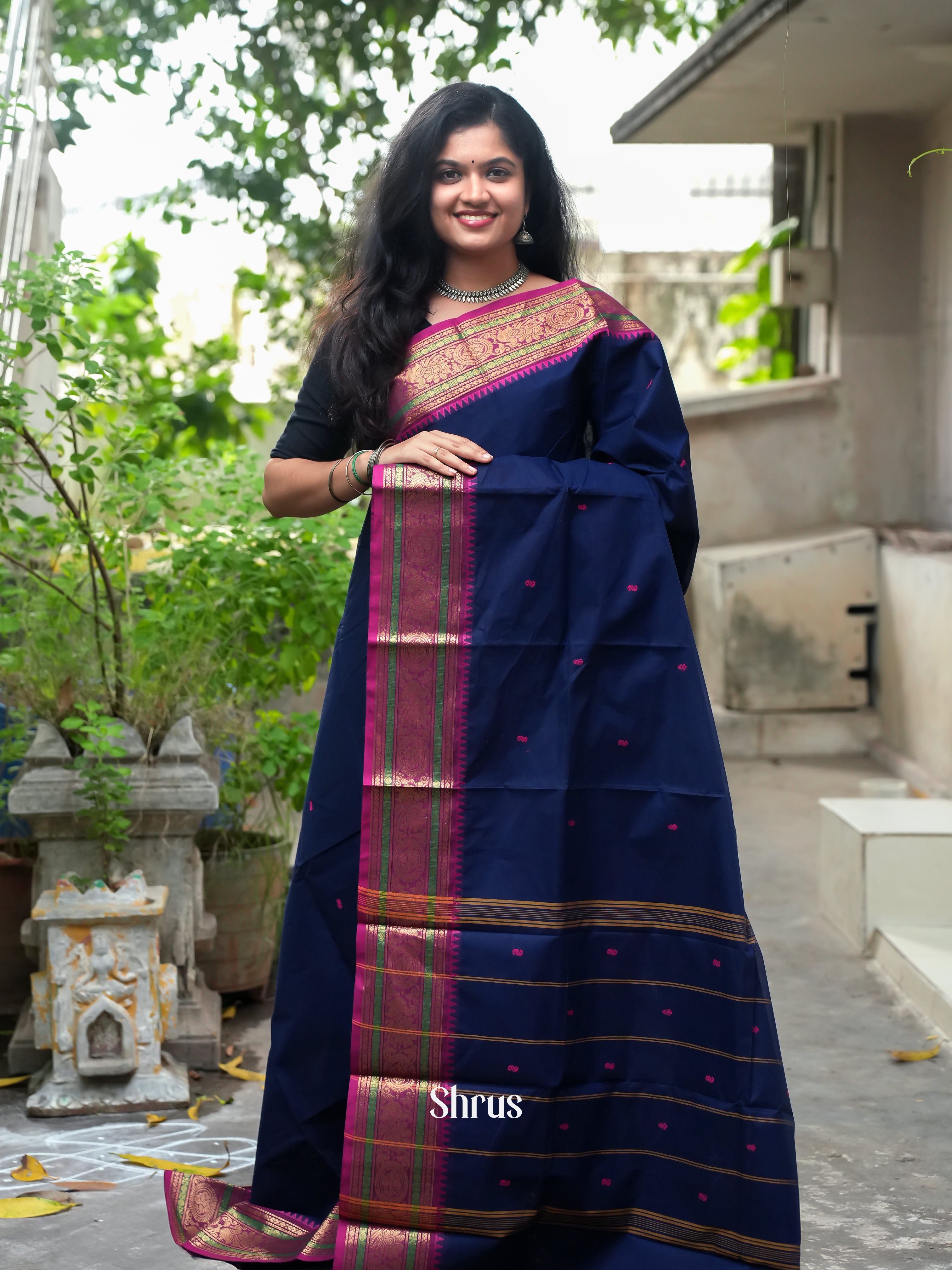 Blue & Pink -Chettinad Cotton Saree - Shop on ShrusEternity.com