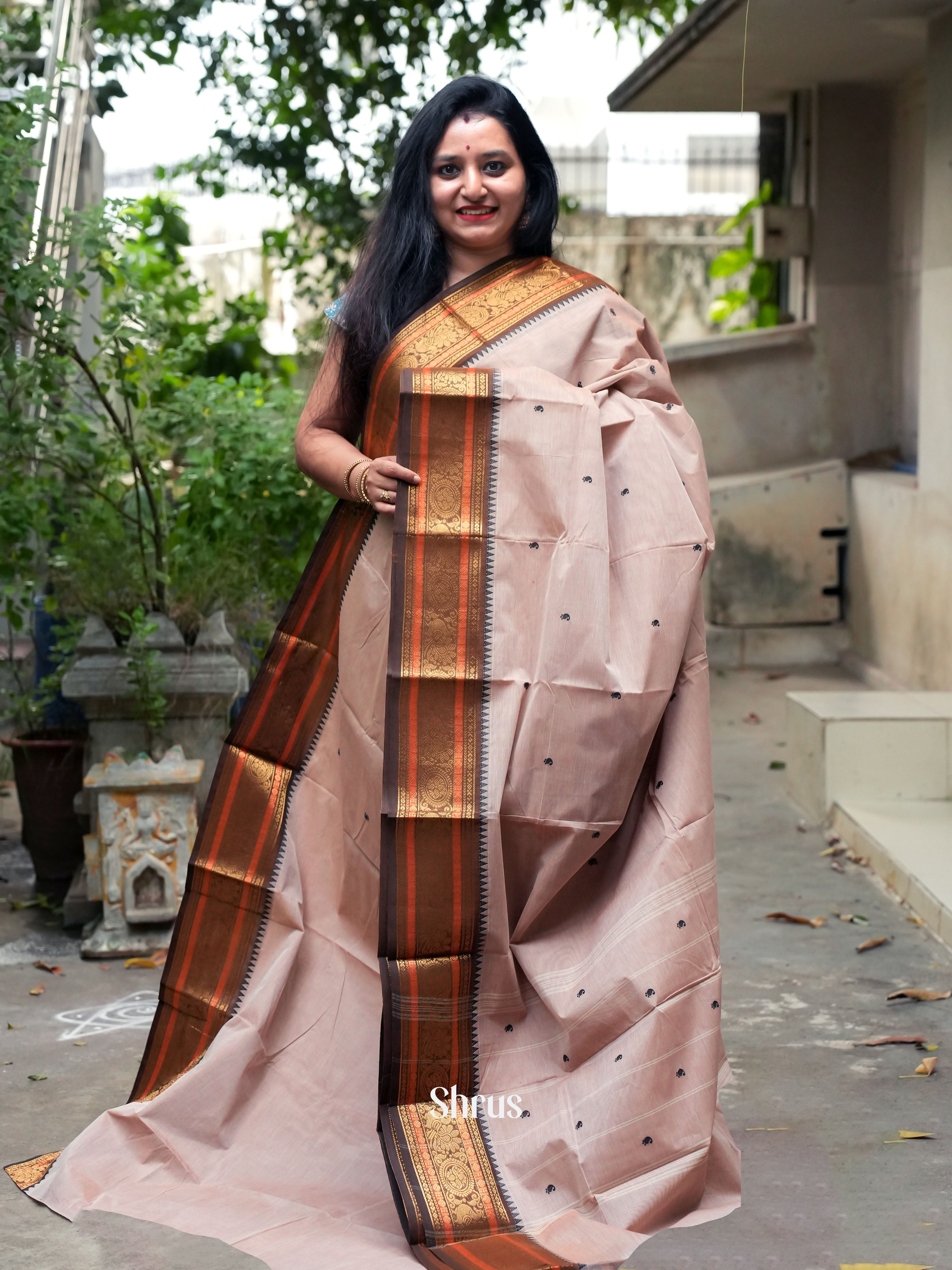 Dusty Pink & Brown - Chettinad Cotton Saree - Shop on ShrusEternity.com
