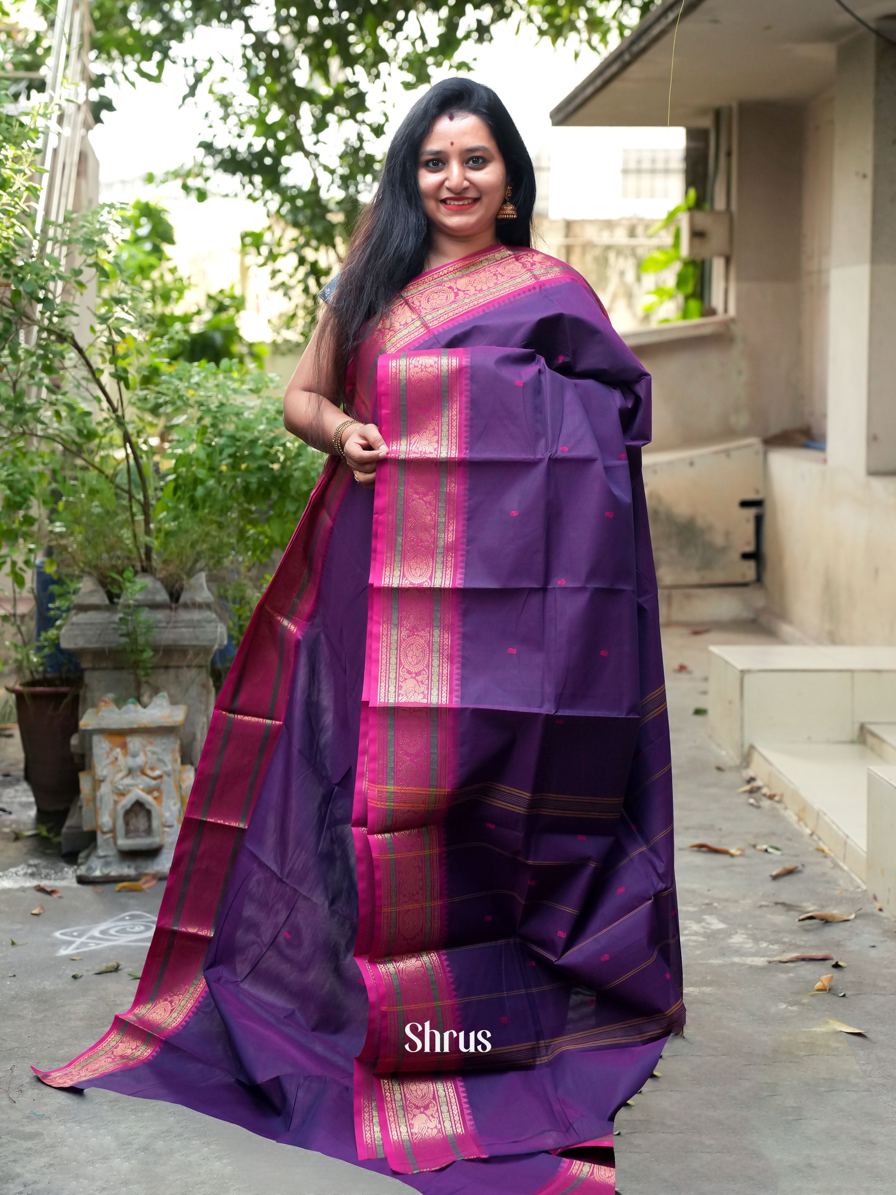 Violet & Pink - Chettinad Cotton Saree - Shop on ShrusEternity.com