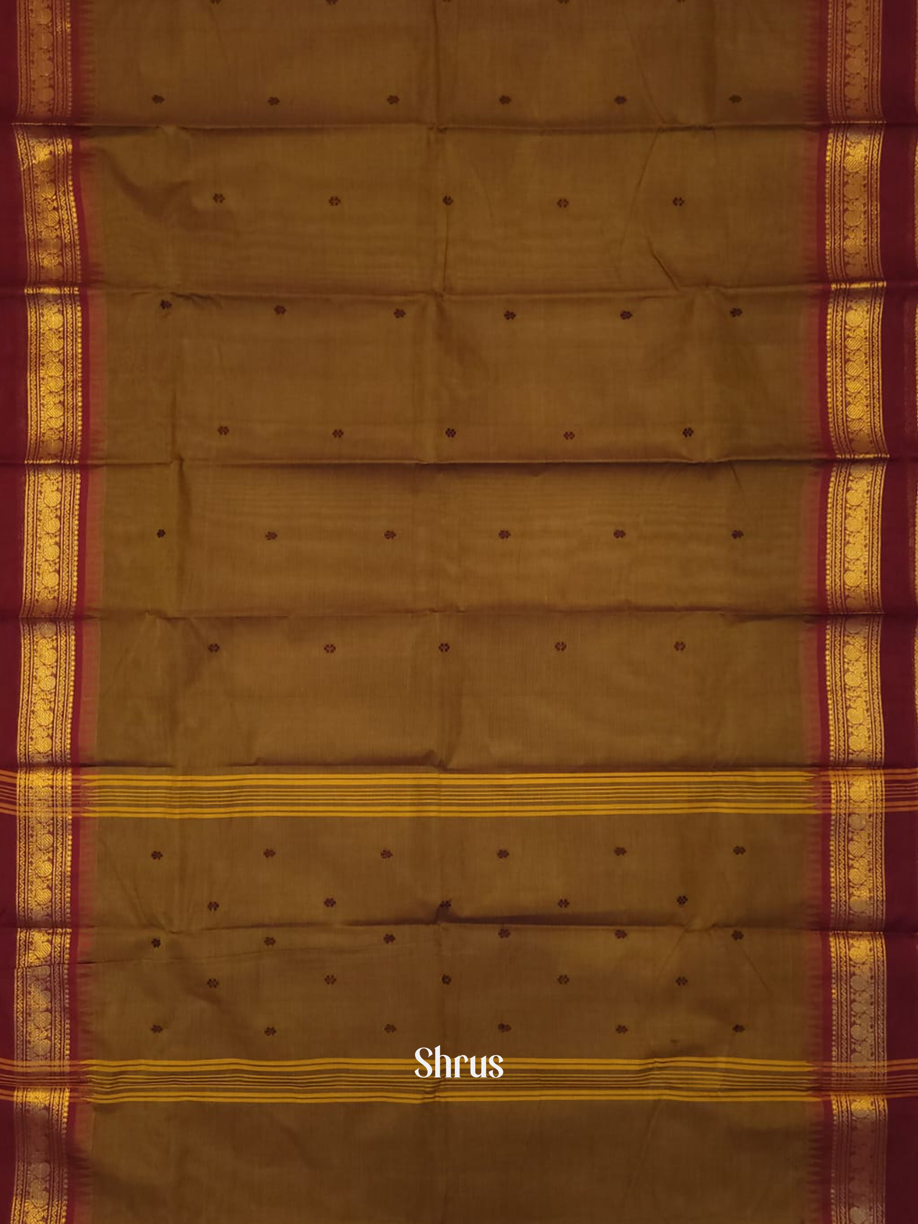 Brown & Green - Chettinad Cotton Saree - Shop on ShrusEternity.com