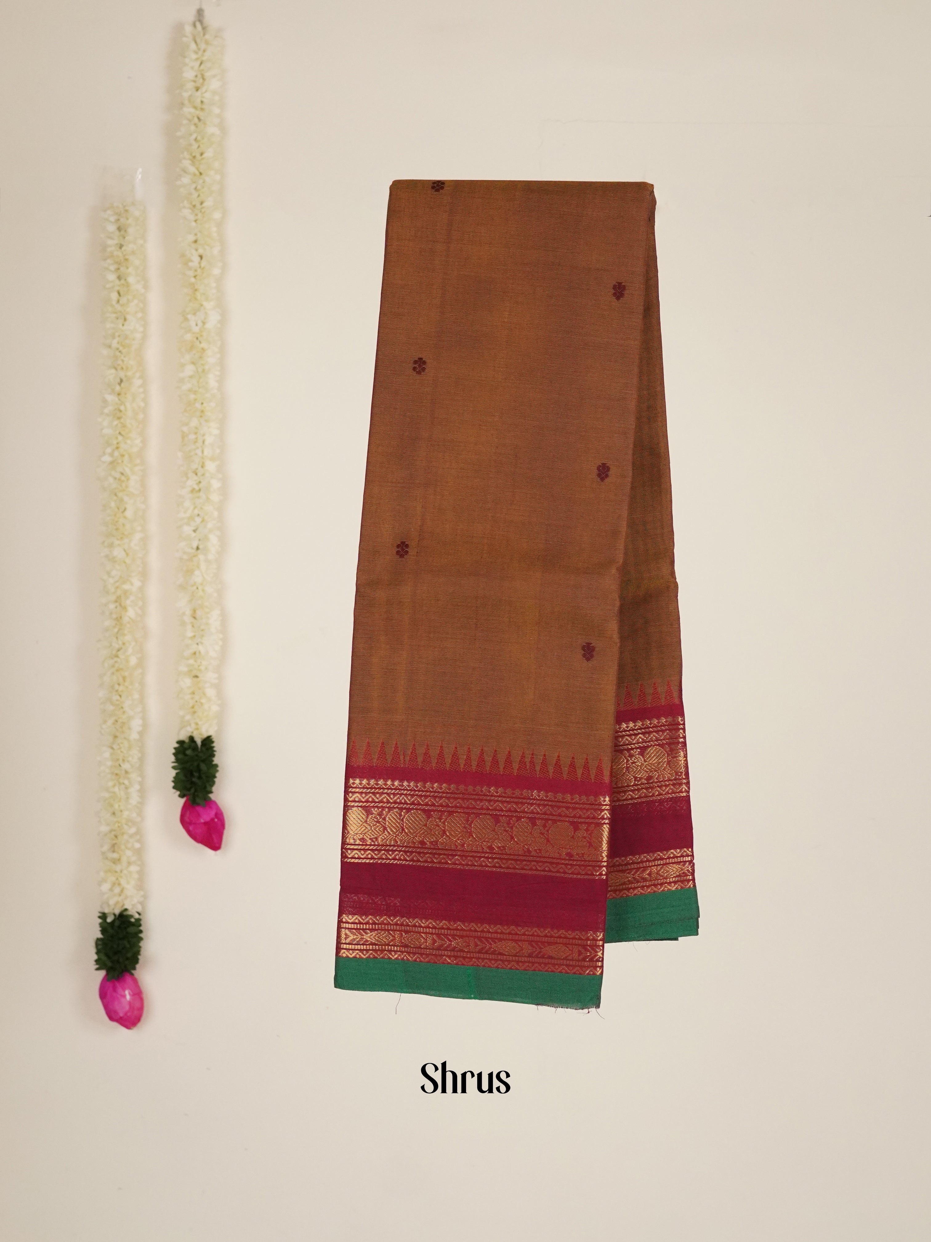 Brown & Green - Chettinad Cotton Saree - Shop on ShrusEternity.com