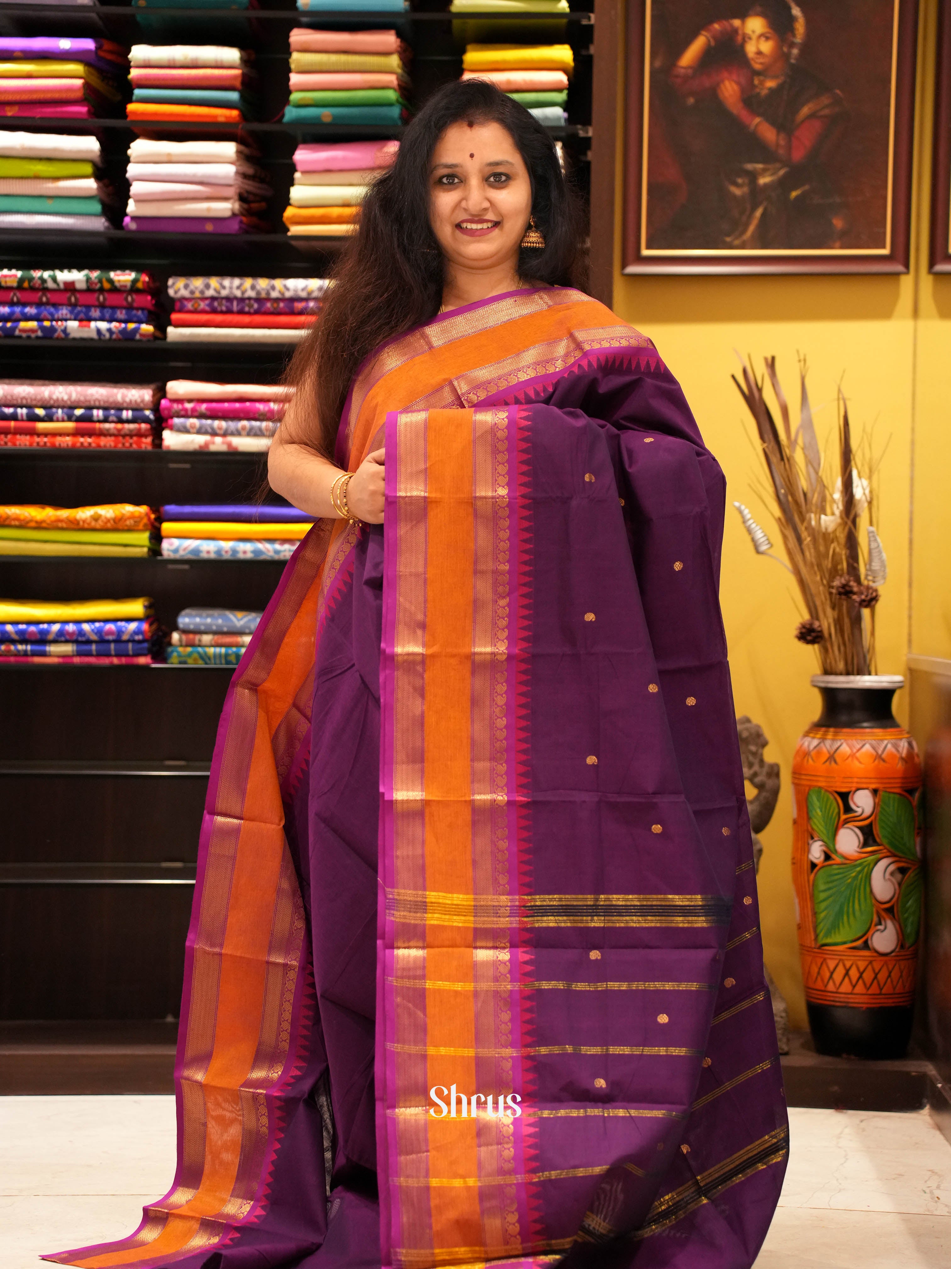 Violet & Pink - Chettinad Cotton Saree - Shop on ShrusEternity.com