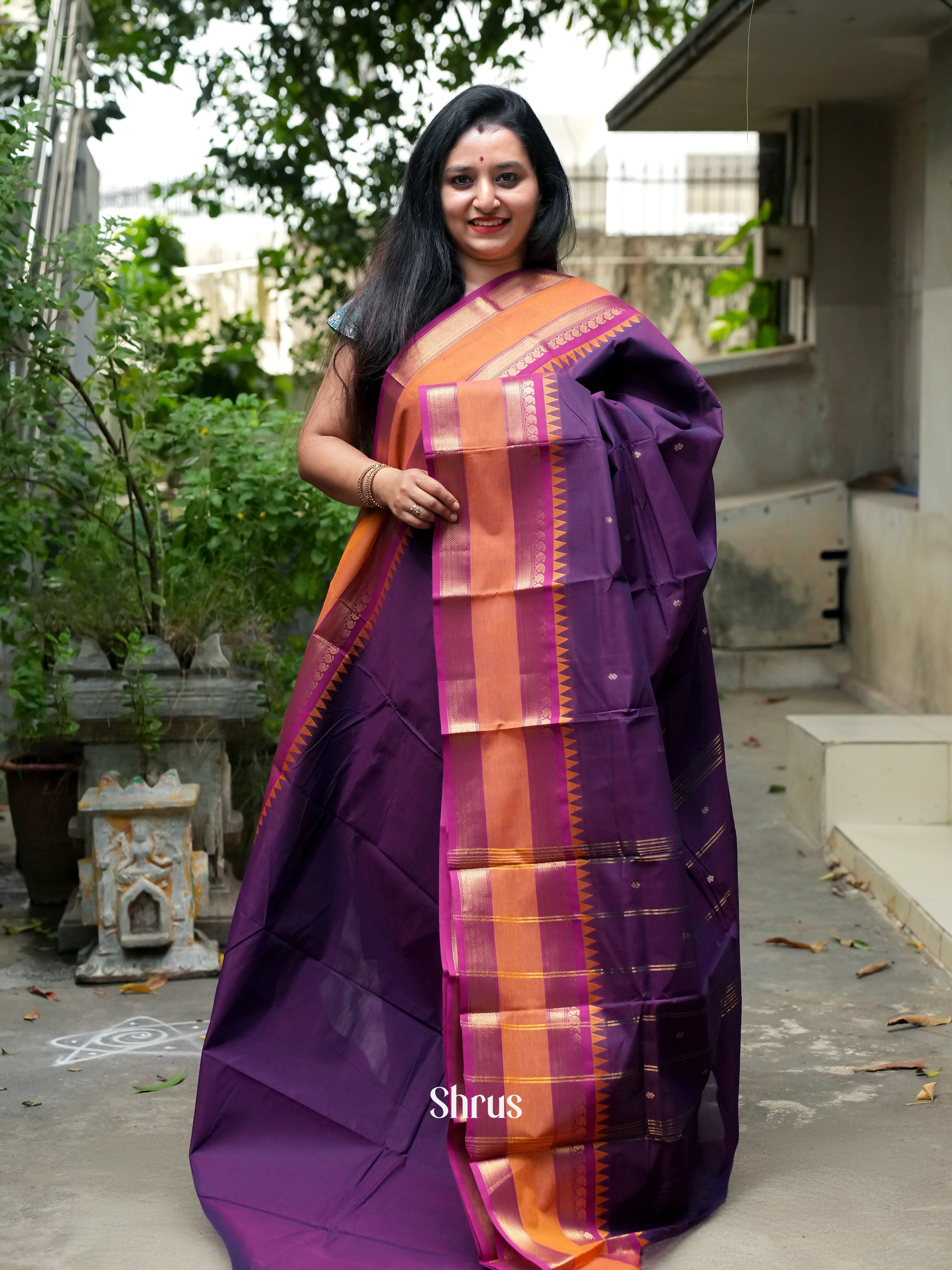Violet & Purple - Chettinad Cotton Saree - Shop on ShrusEternity.com
